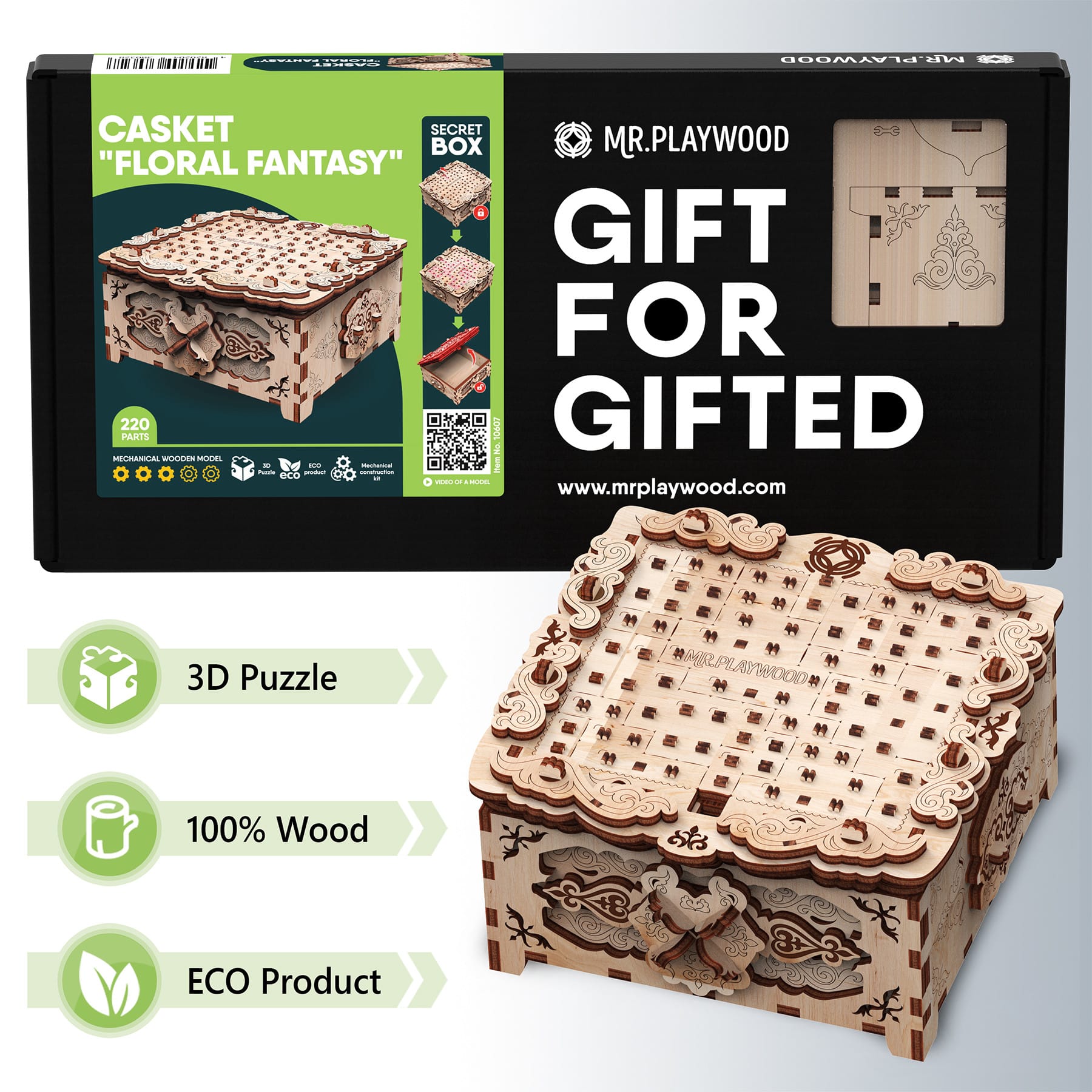 Mr. Playwood Secret Box Floral Fantasy 3D Wooden STEM Puzzle Kit