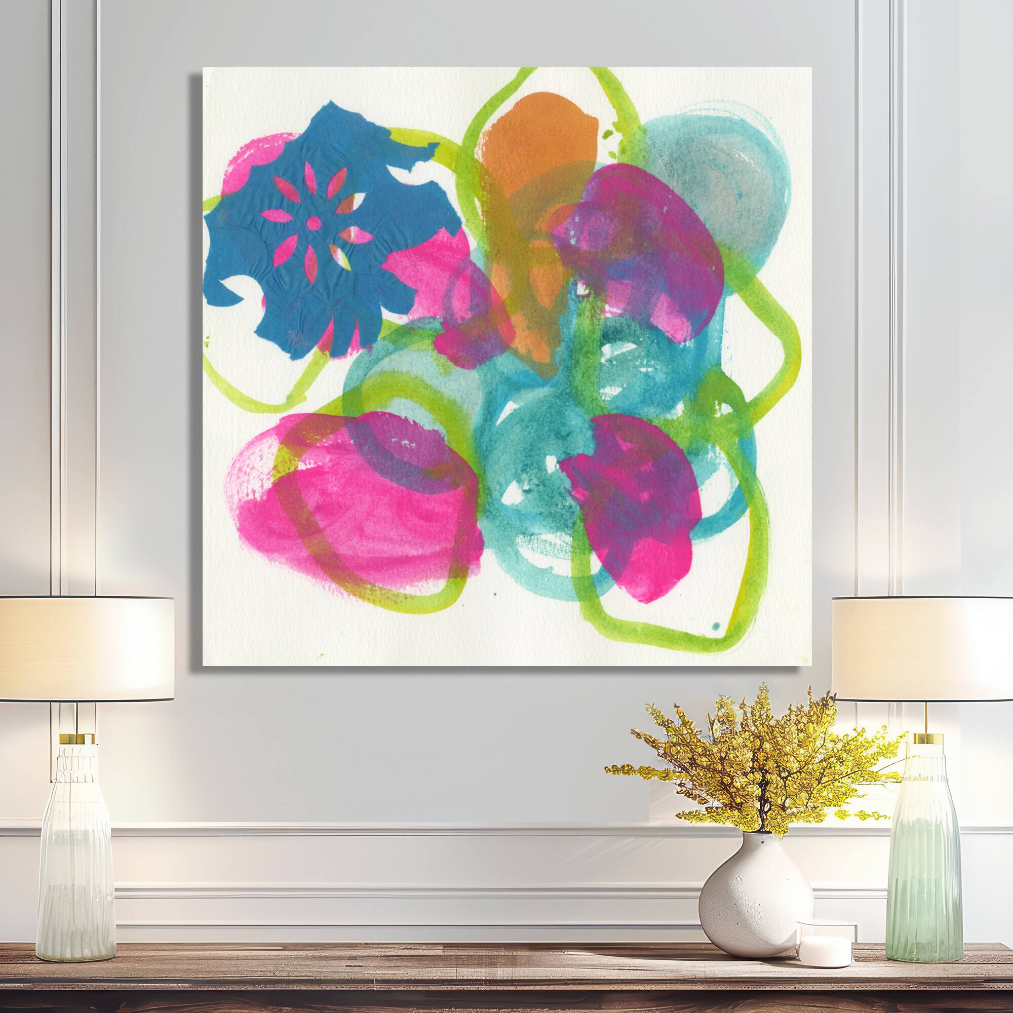 Designart - Fuchsia And Blue Scribble II - Mid-Century Modern Canvas Wall Art