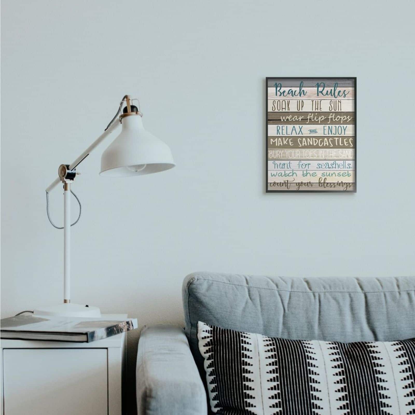 Stupell Industries Beach Rules Boardwalk Sign with Black Frame Wall Accent