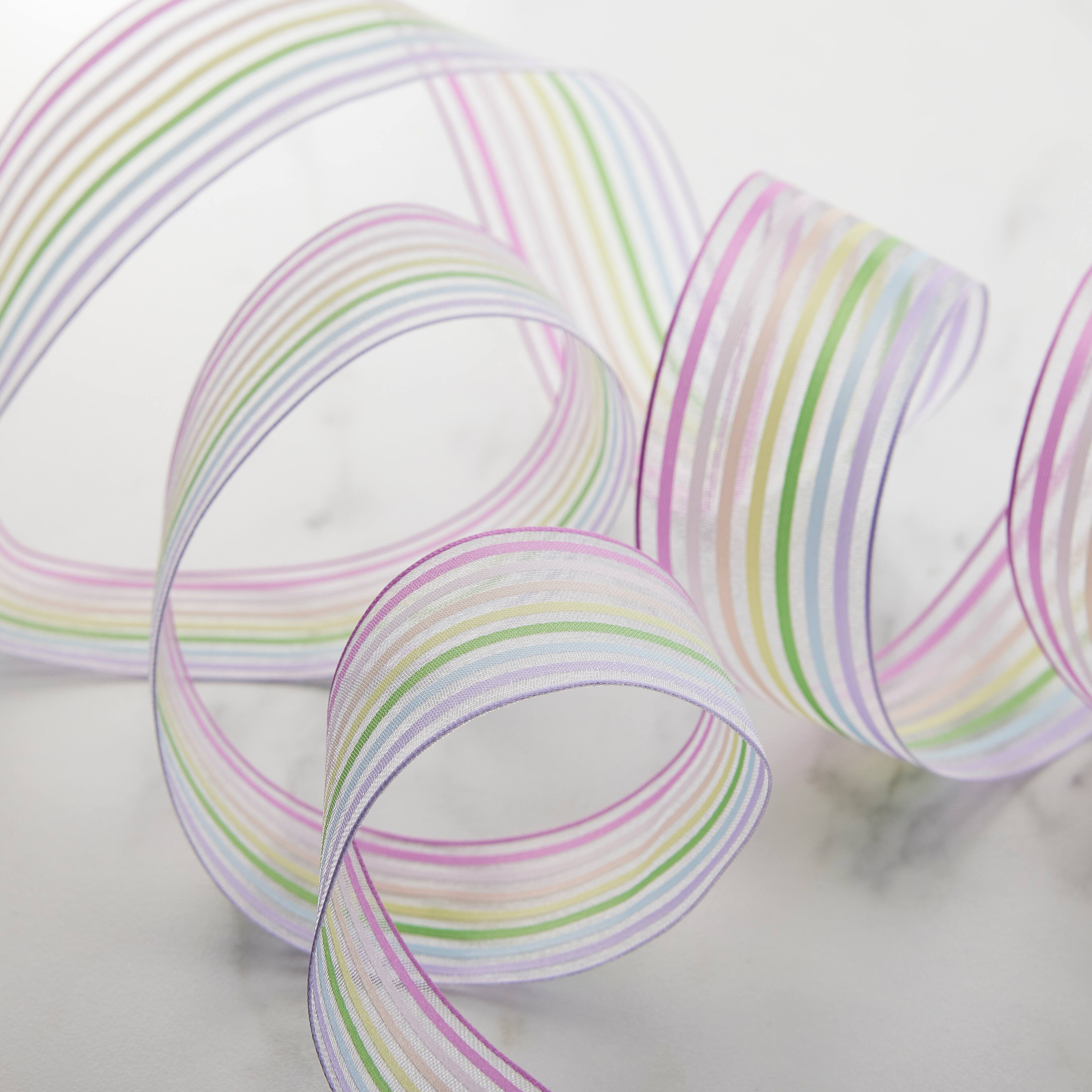 12 Pack: 1.5" x 3yd. Sheer Wired Pastel Rainbow Striped Ribbon by Celebrate It™ 360°™