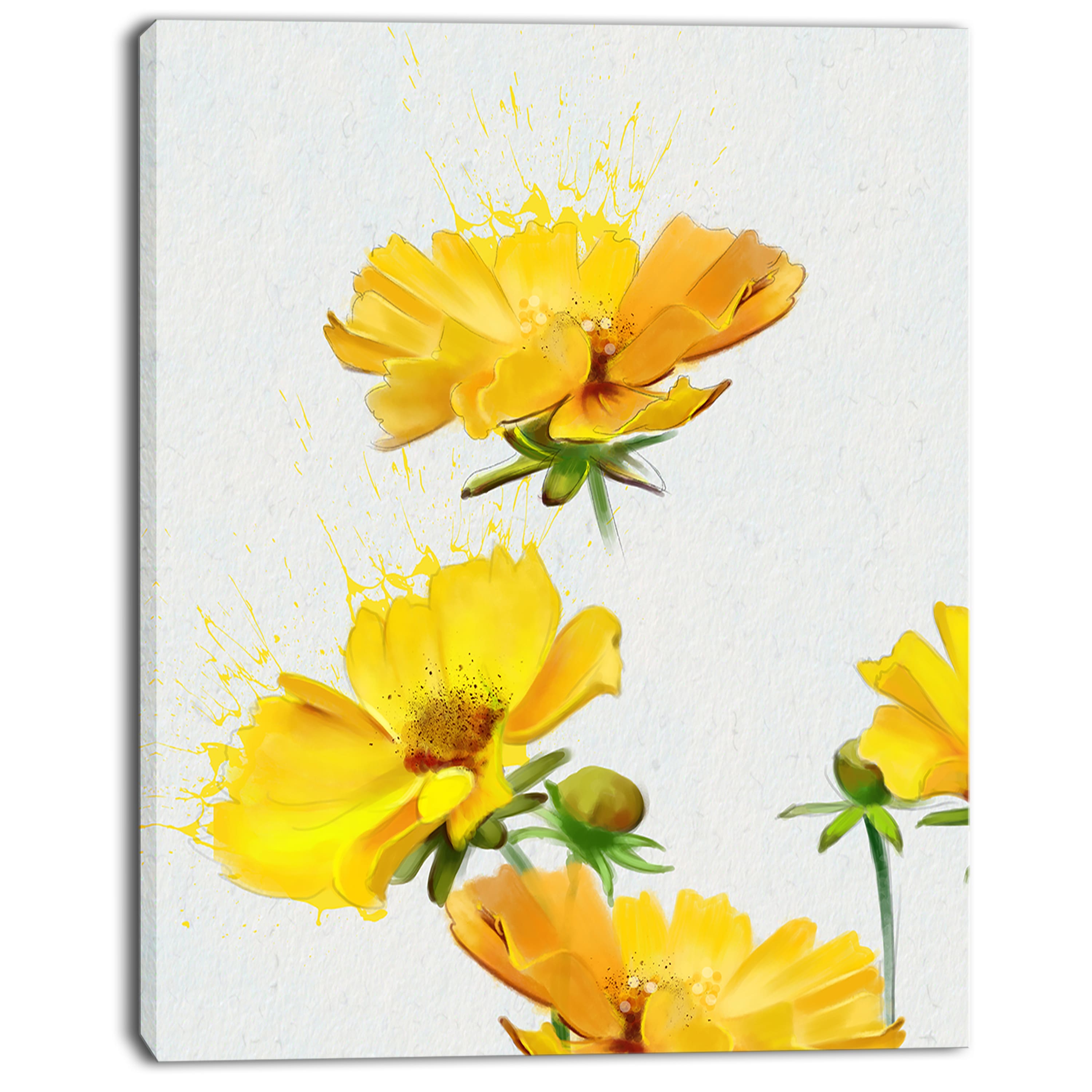 Designart - Beautiful Yellow Flowers on White - Floral Canvas Art Print