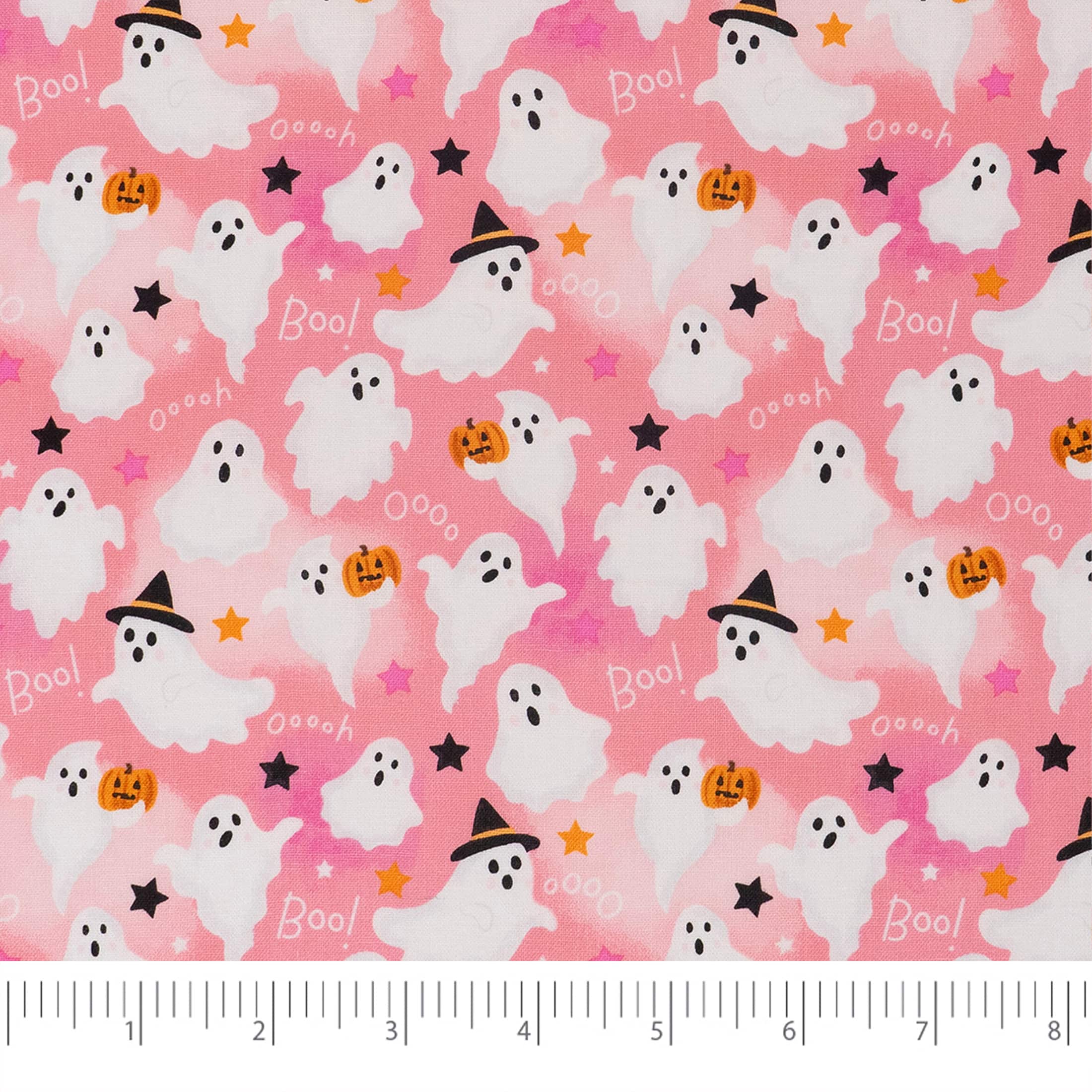 SINGER Ghosts with Stars Print on Pink Cotton Fabric