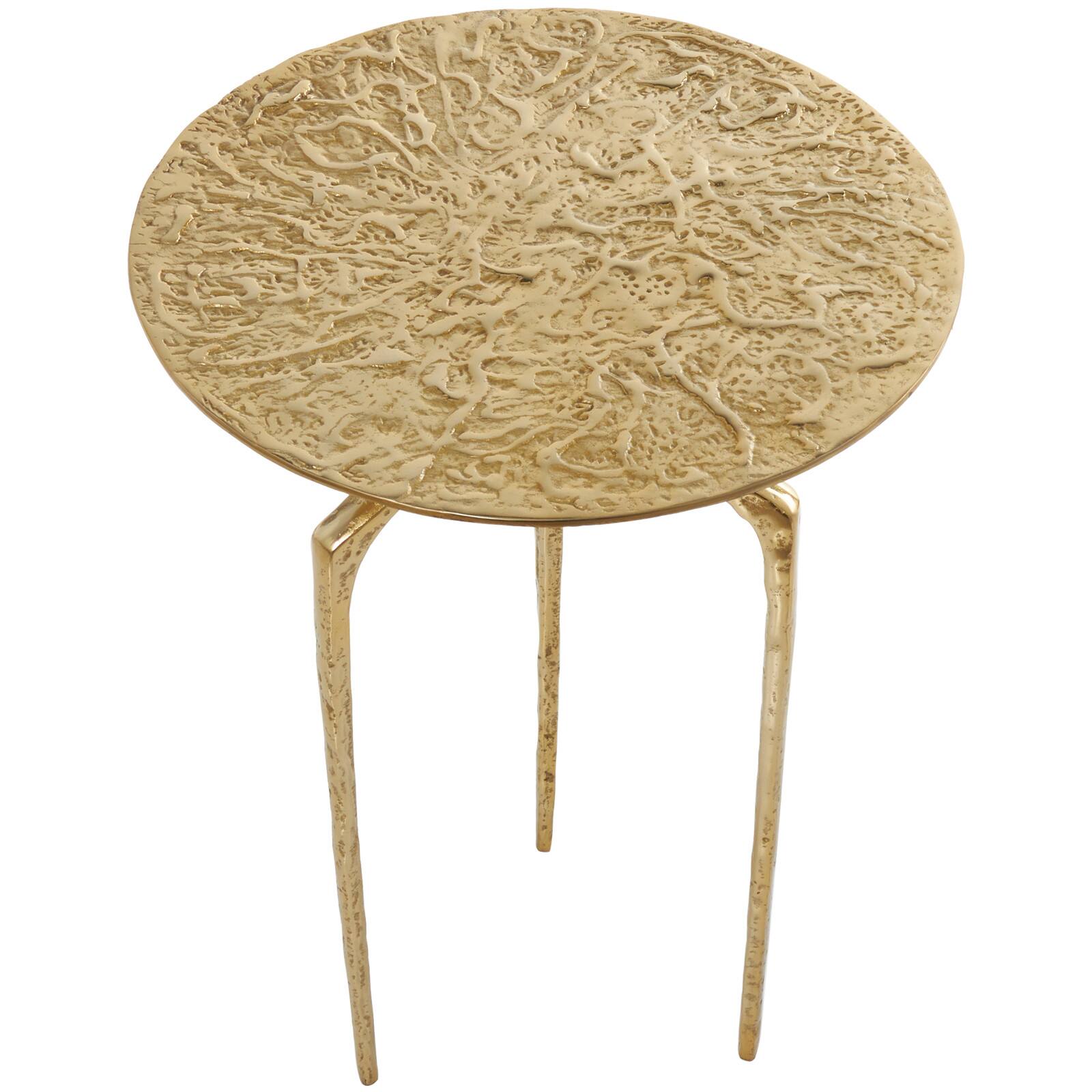 Gold Aluminum Geometric Slim Textured Accent Table