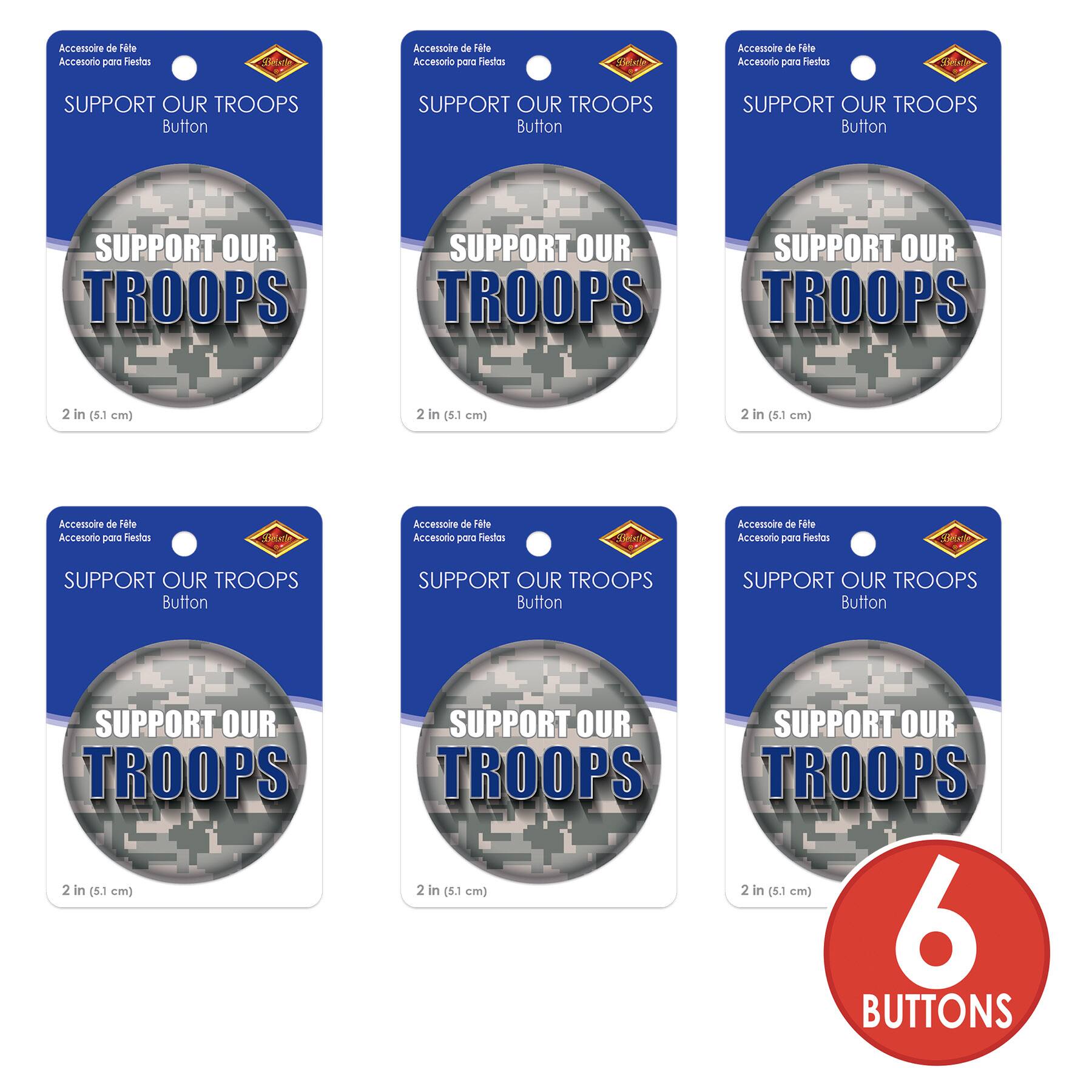 Beistle 2" Camouflage Support Our Troops Buttons, 6ct.