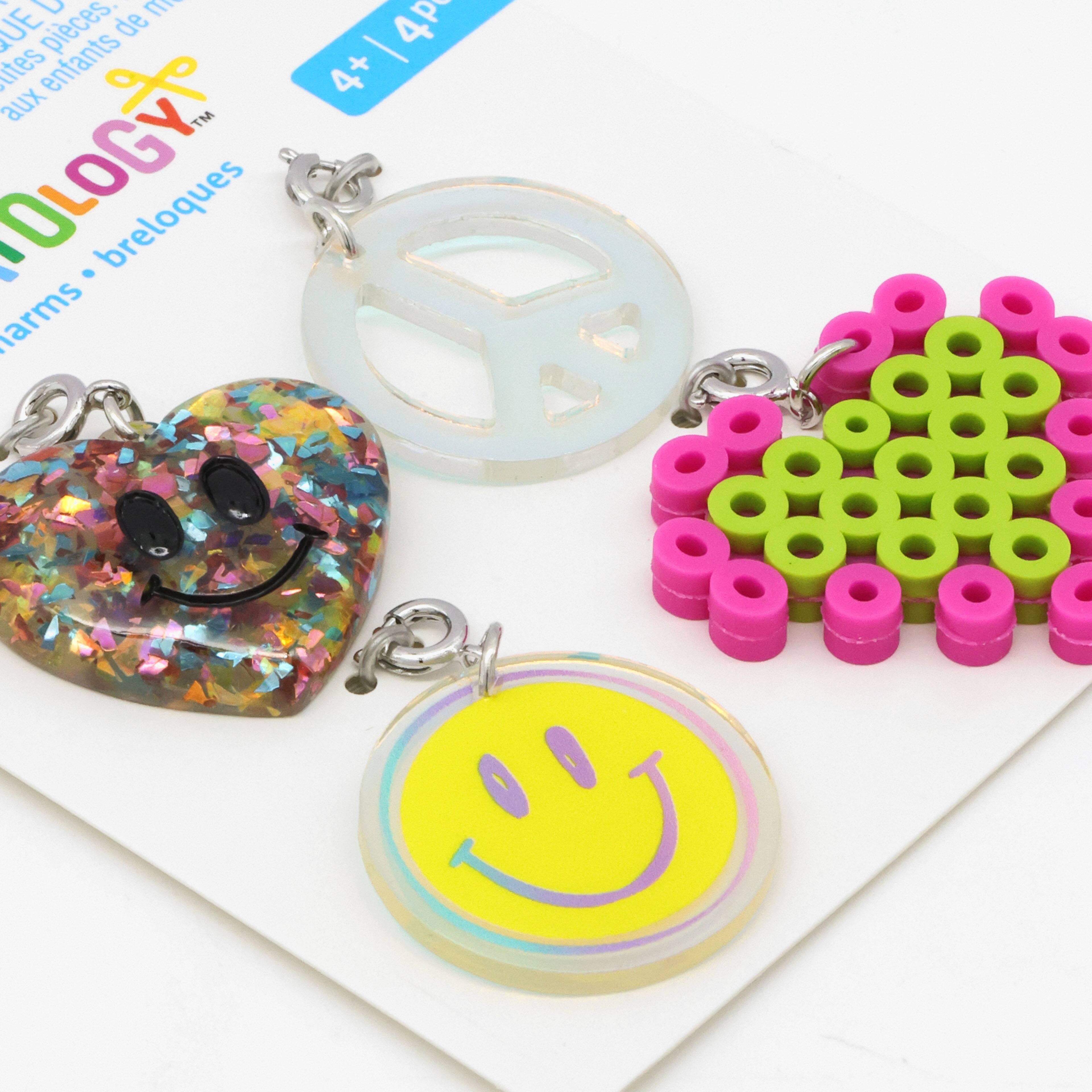 Glittery Heart, Peace Sign, Smiley Face & Melted Bead Heart Charms by Creatology™