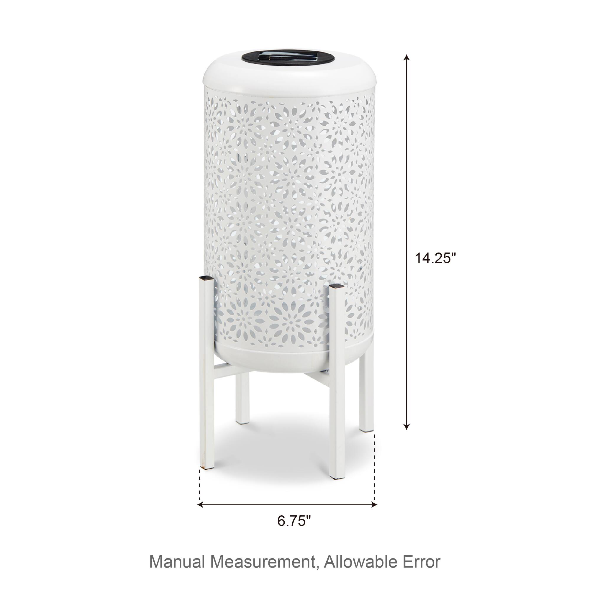 Glitzhome® 14.25" White Metal Cutout Flower Pattern Solar Powered LED Outdoor Lantern