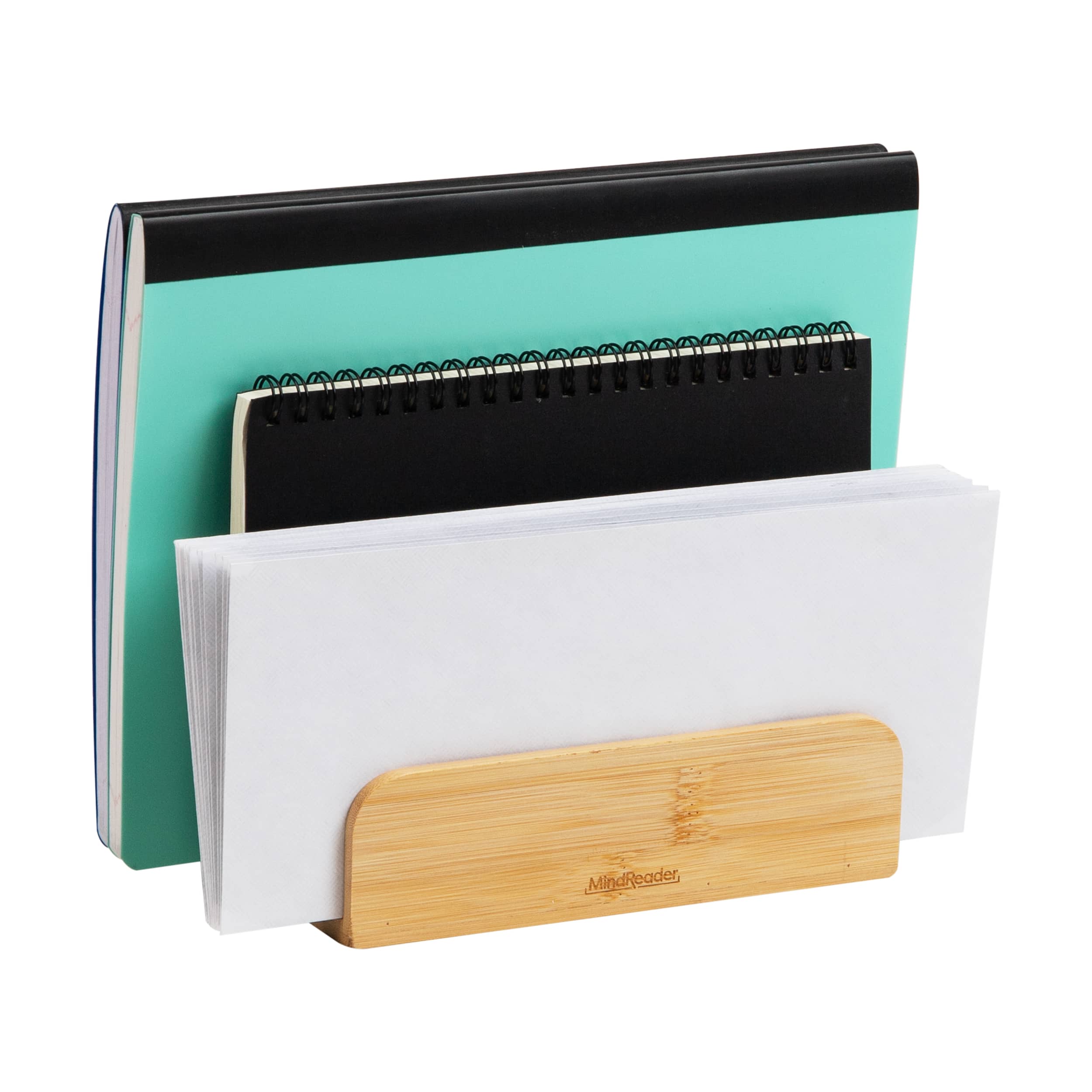 Mind Reader 3-Tier Mail Sorter, Desktop Organizer, Mail Organizer, Modern, Office, Bamboo, Brown