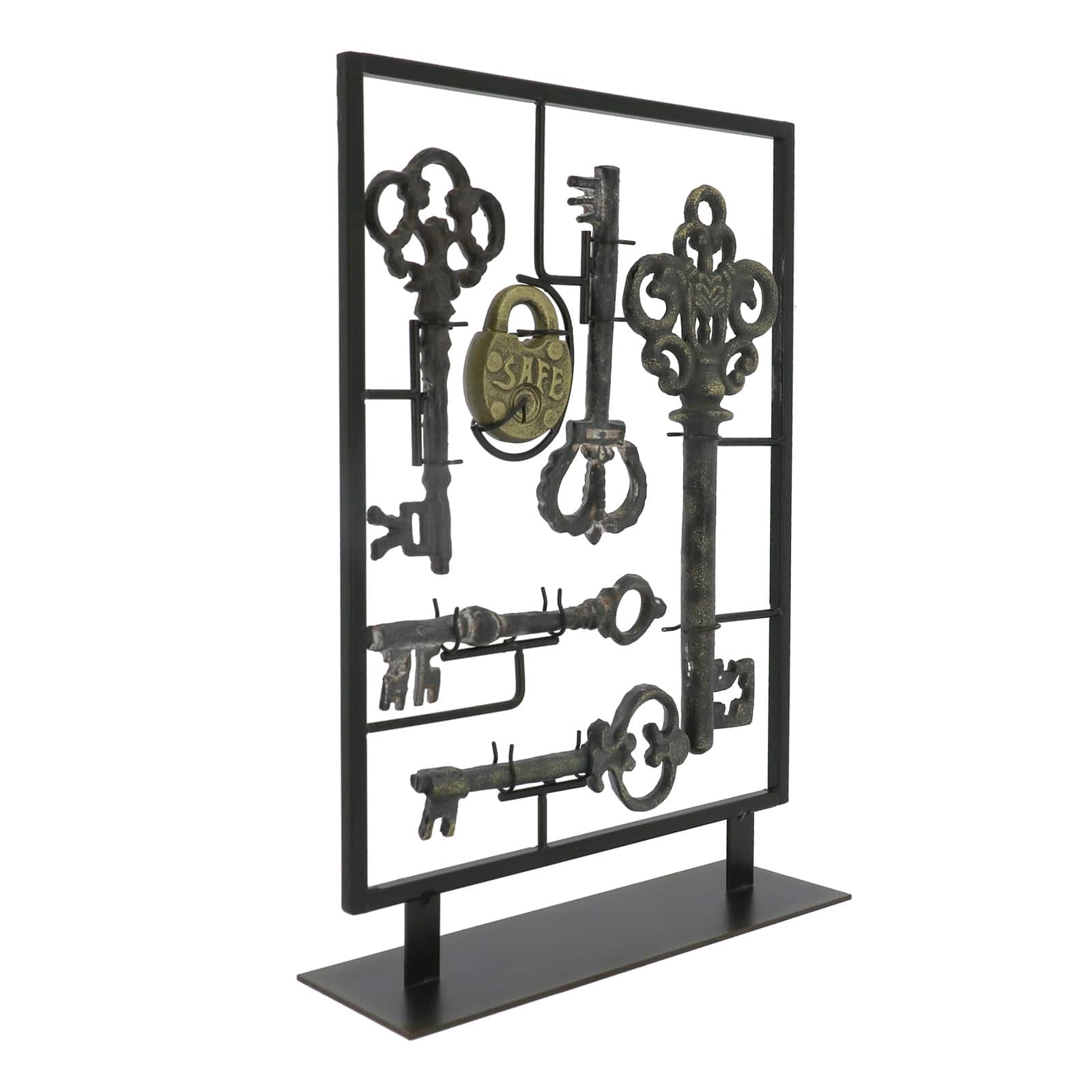 12.75" Antique Gold Key Set Tabletop Décor in Metal Frame by Ashland®