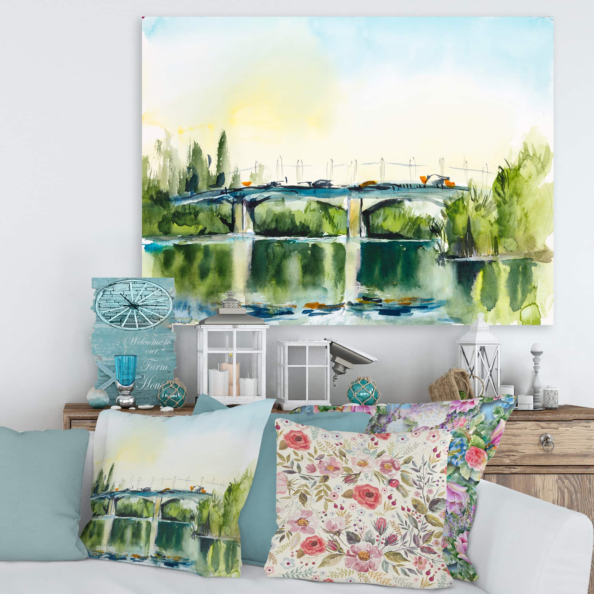 Designart - Landscape With Old Bridge In The Countryside - Traditional Canvas Wall Art Print
