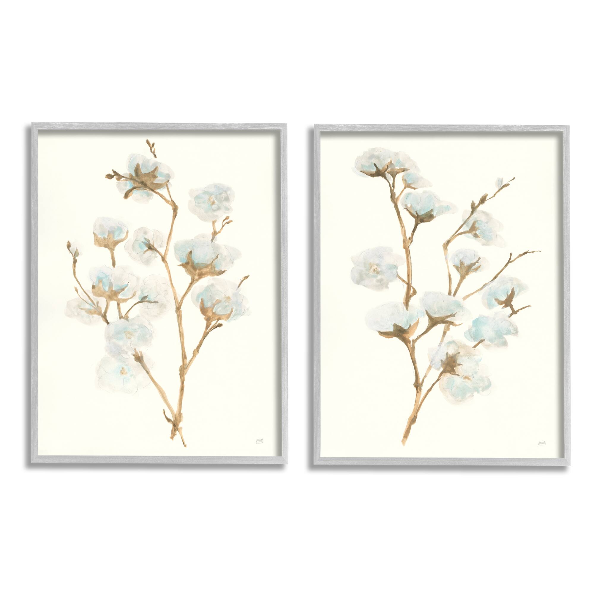 Stupell Industries Cotton Flower Stems Framed Wall Art Set