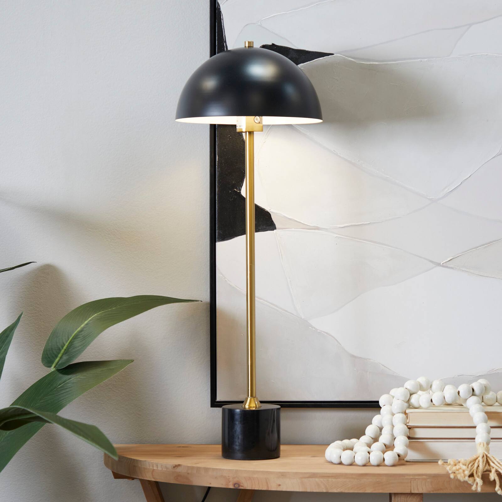 Black Metal Umbrella Style Desk Lamp with Marble Base 10" x 10" x 28"