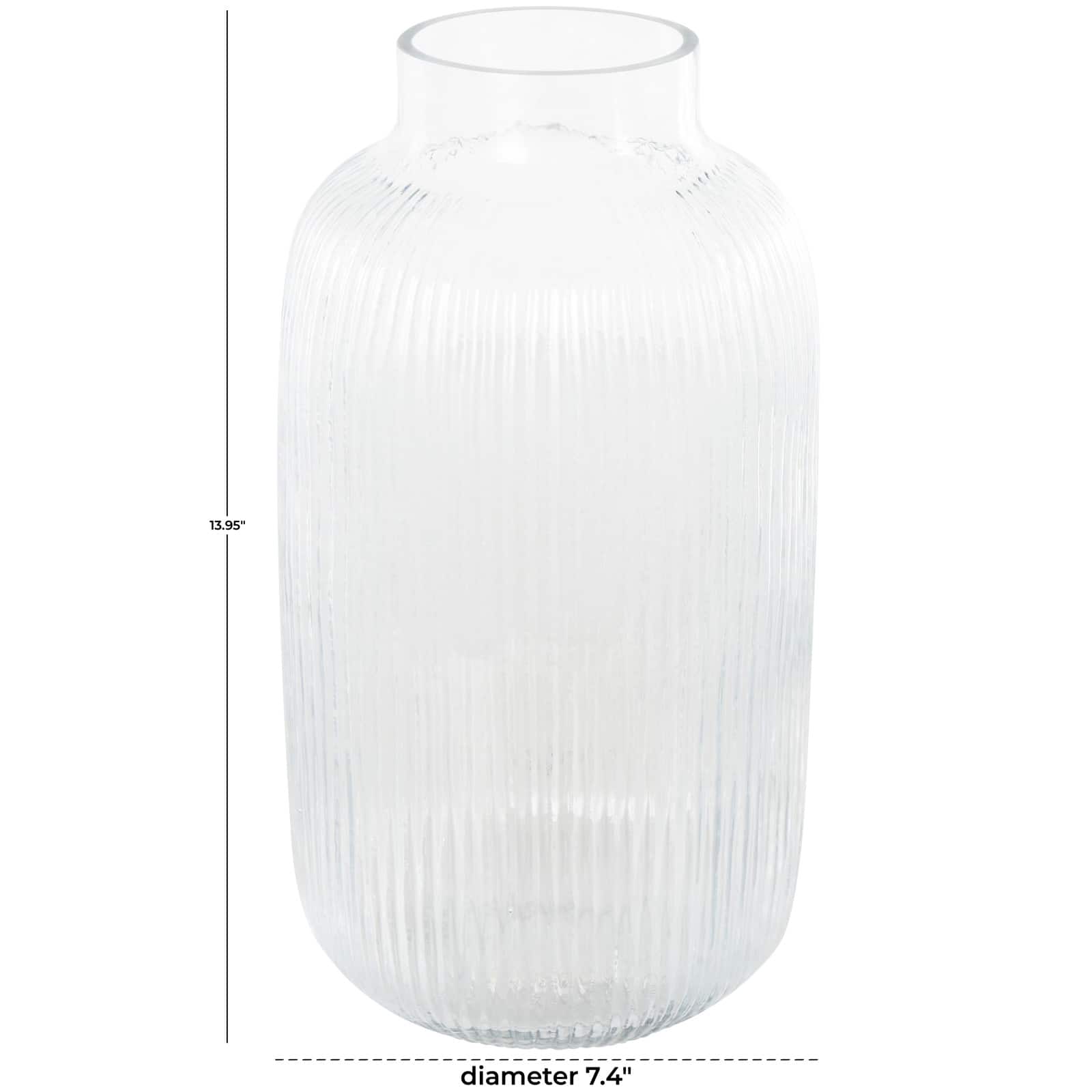 14" Clear Glass Ribbed Decorative Vase