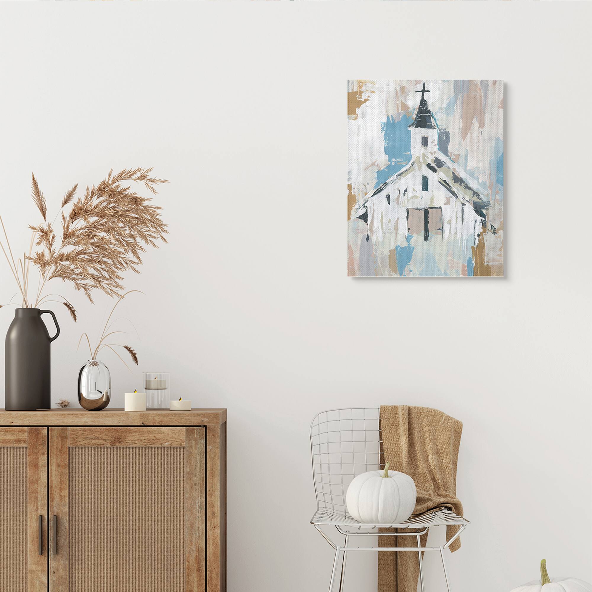 Stupell Industries Distressed Country Church House Abstract Pattern Canvas Wall Art