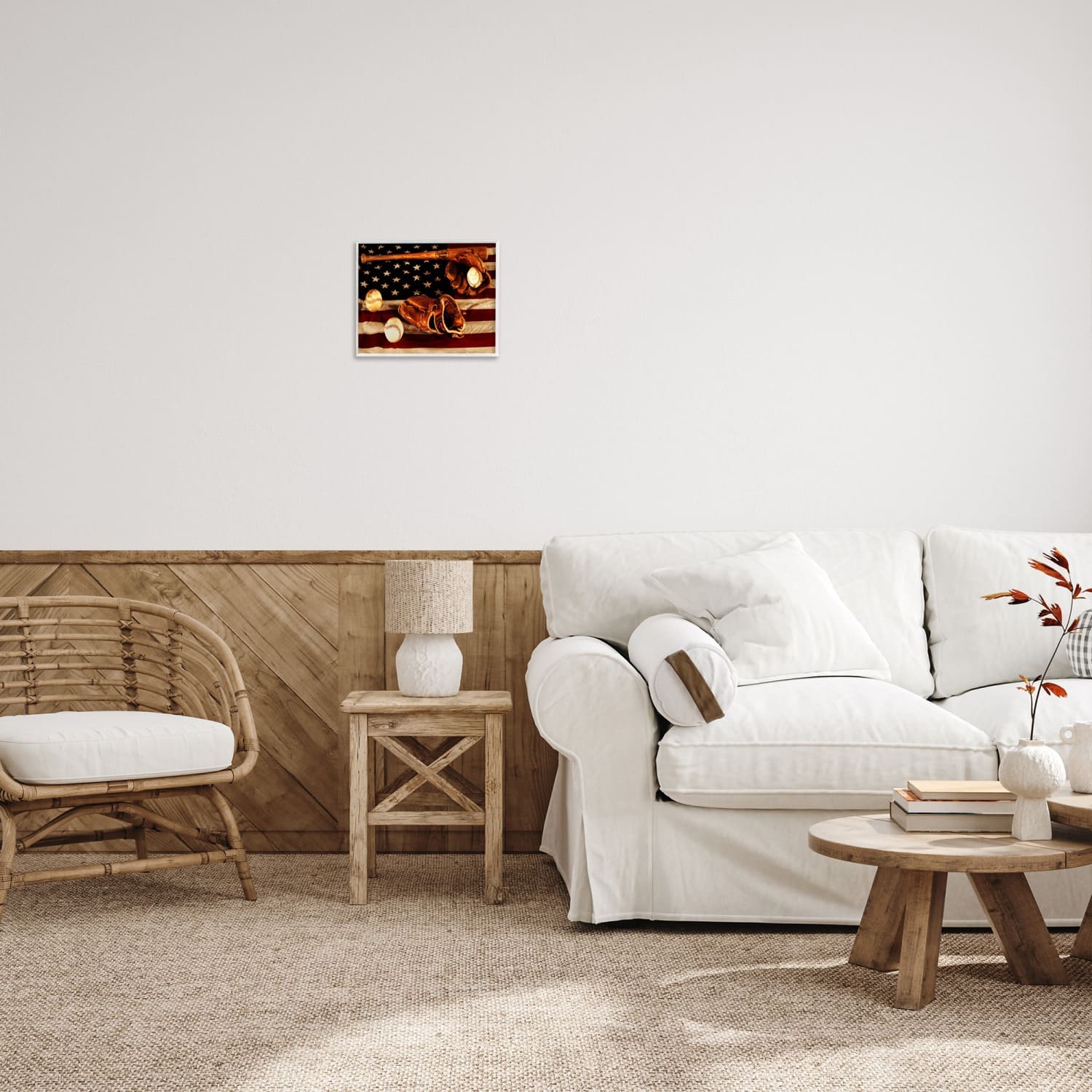 Stupell Industries Vintage American Flag Baseball Photo Framed Giclee Art