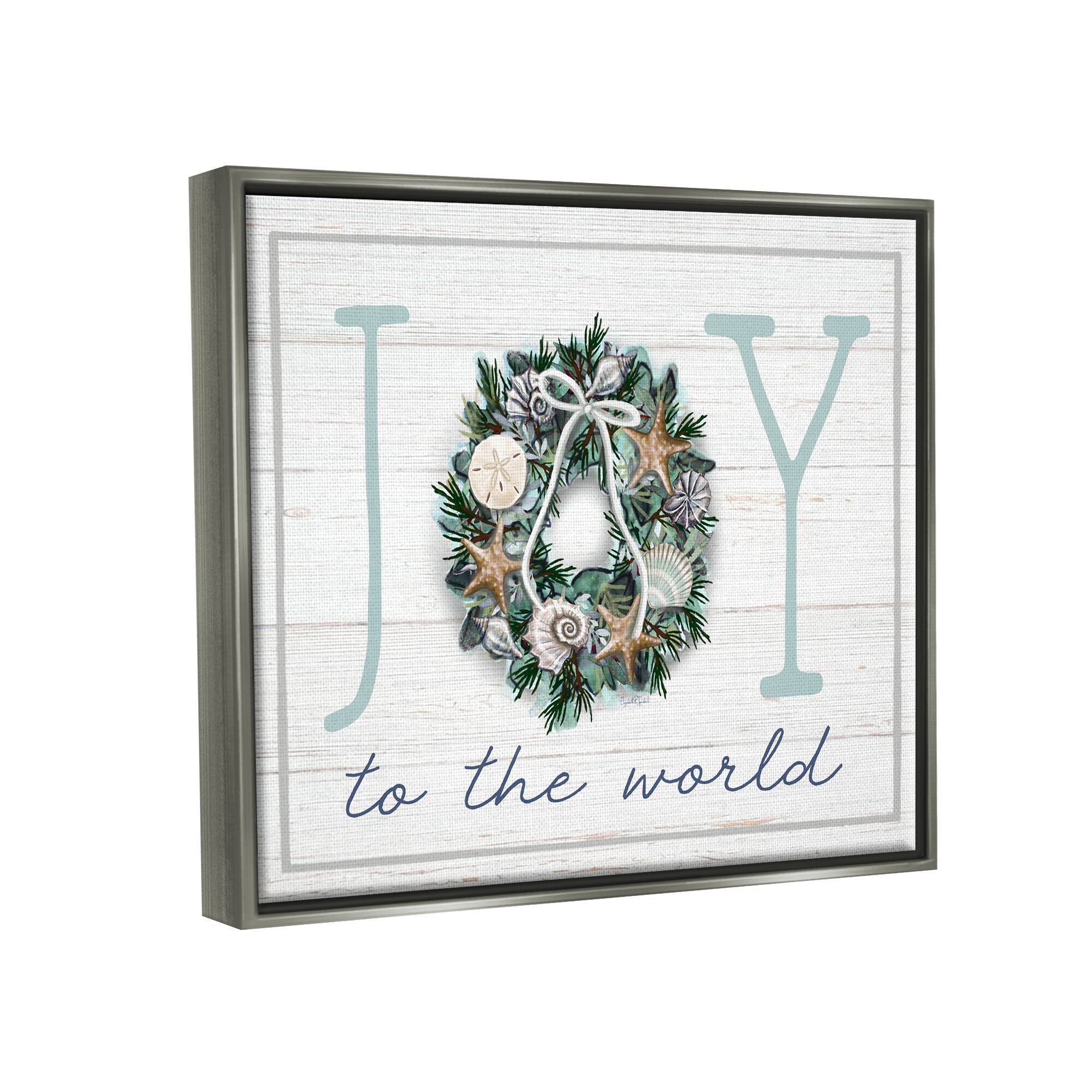 Stupell Industries Joy To The World Nautical Wreath Framed Floater Canvas Wall Art