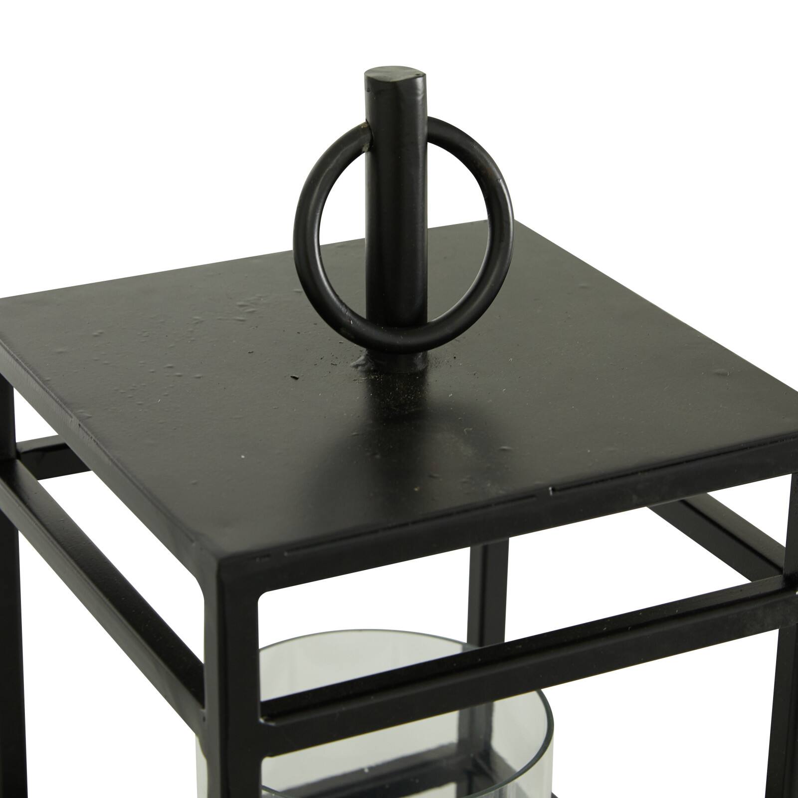 Black Iron Contemporary Candle Holder Lantern, 16" x 8" x 8"
