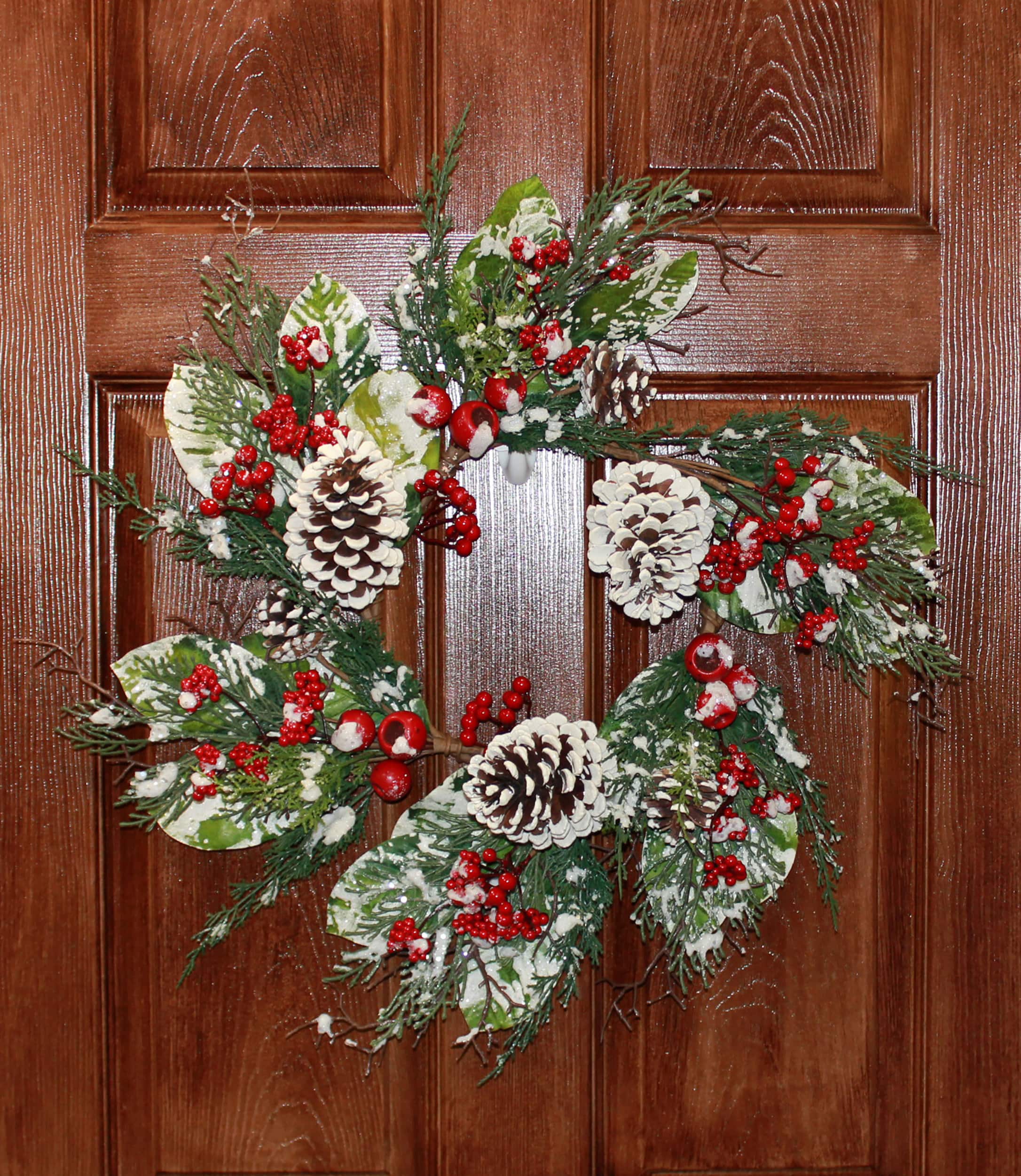 Worth Imports 24" Christmas Snowy Wreath w/ Berries Pod & Pine Cones