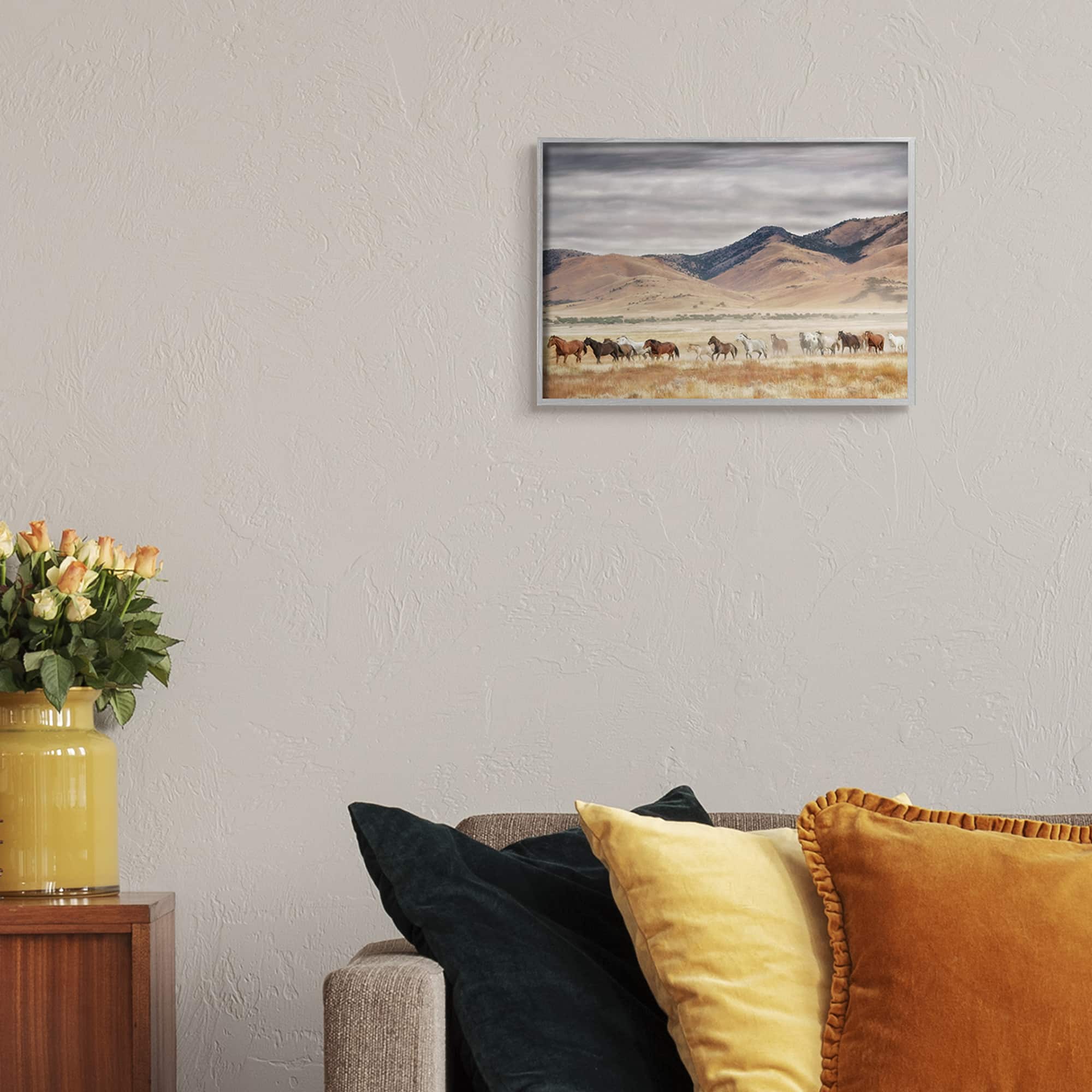Stupell Industries Wild Horses Roaming Across Western Landscape in Gray Frame Wall Art