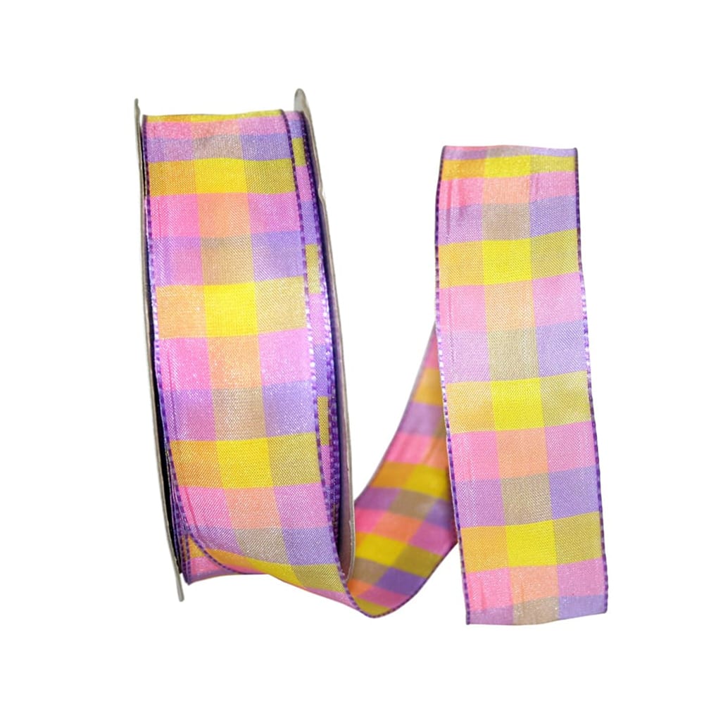 Reliant 1.5" Bright Plaid Wired Ribbon