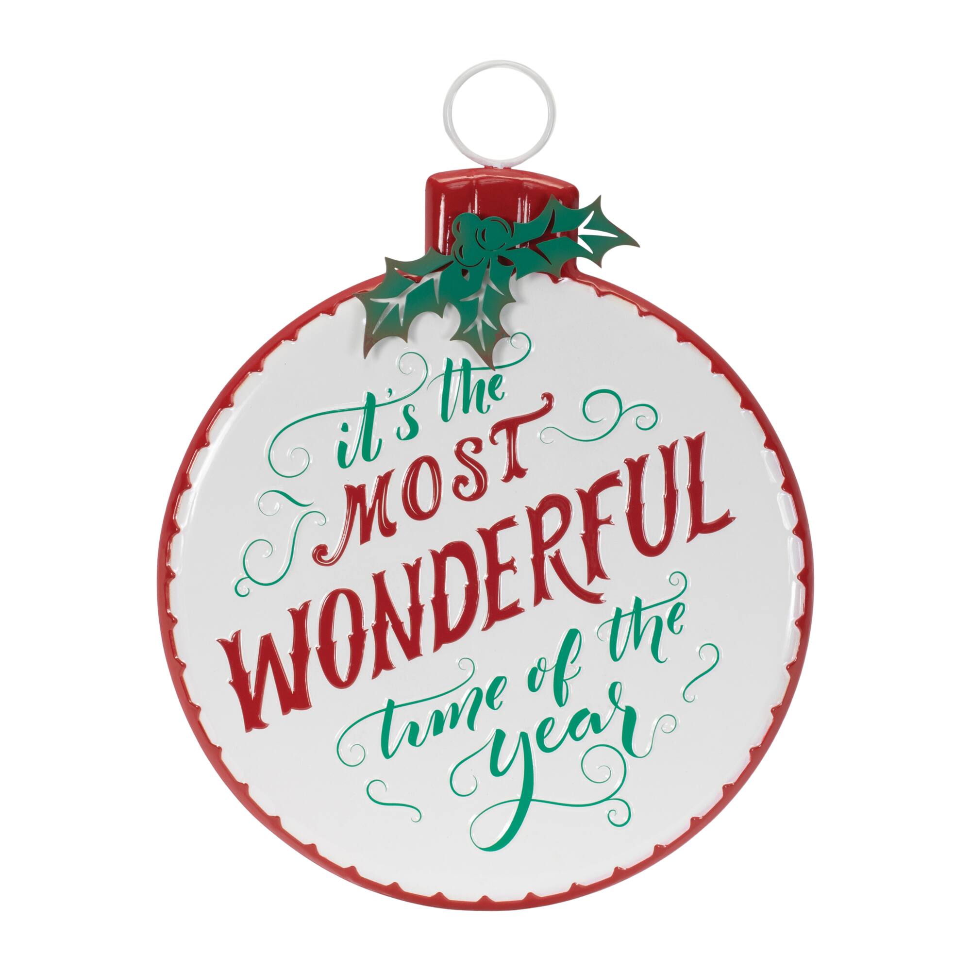 94858DS 14 x 16 in. Iron Wonderful Time of the Year Ornament Sign, White, Red & Green