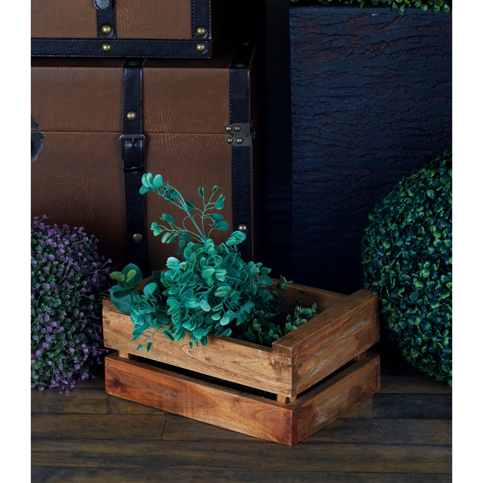 Set of 4 Brown Mahogany Farmhouse Storage Basket, 22" x 15" x 9"