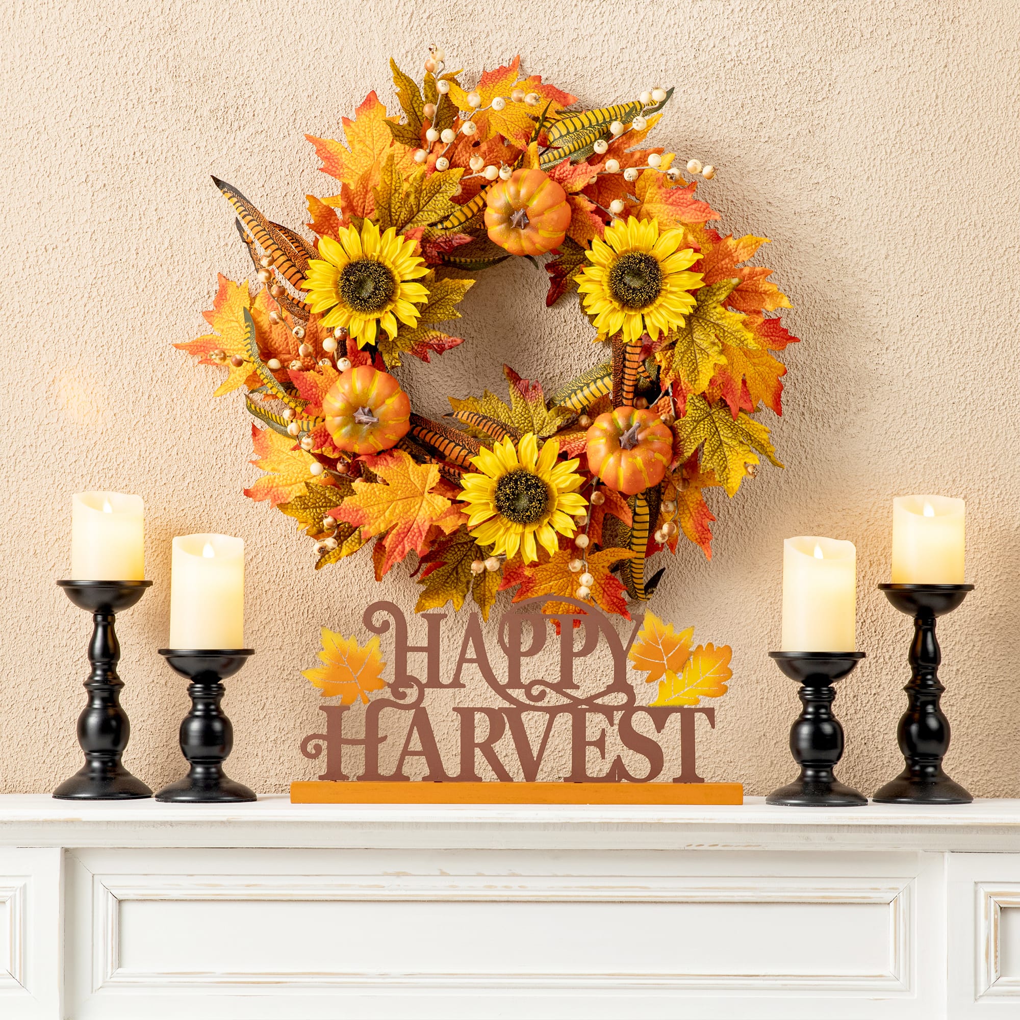 Glitzhome® 24" Fall Sunflower Pumpkin Leaf Wreath