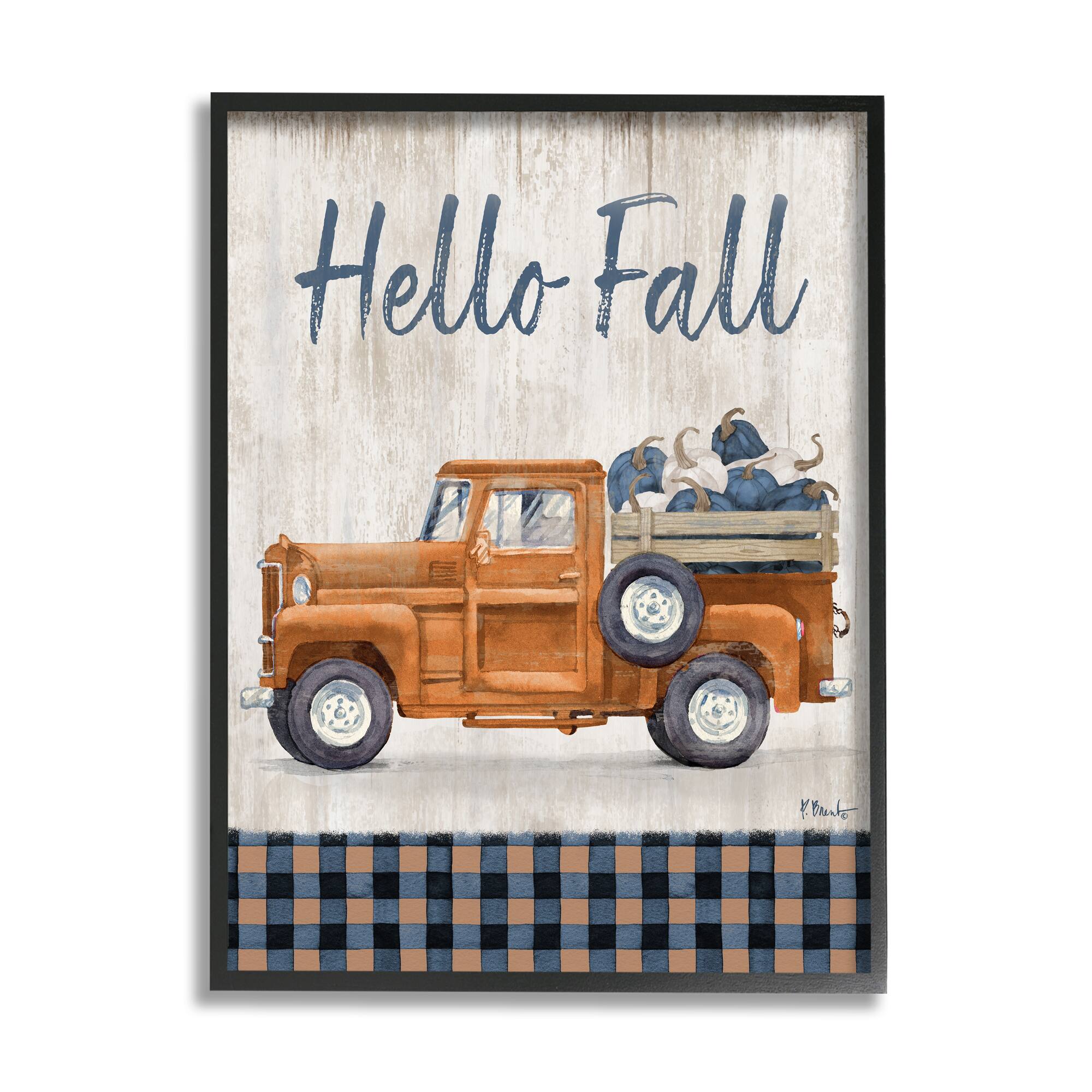 Stupell Industries Hello Fall Plaid Pumpkin Truck Framed Giclee Art