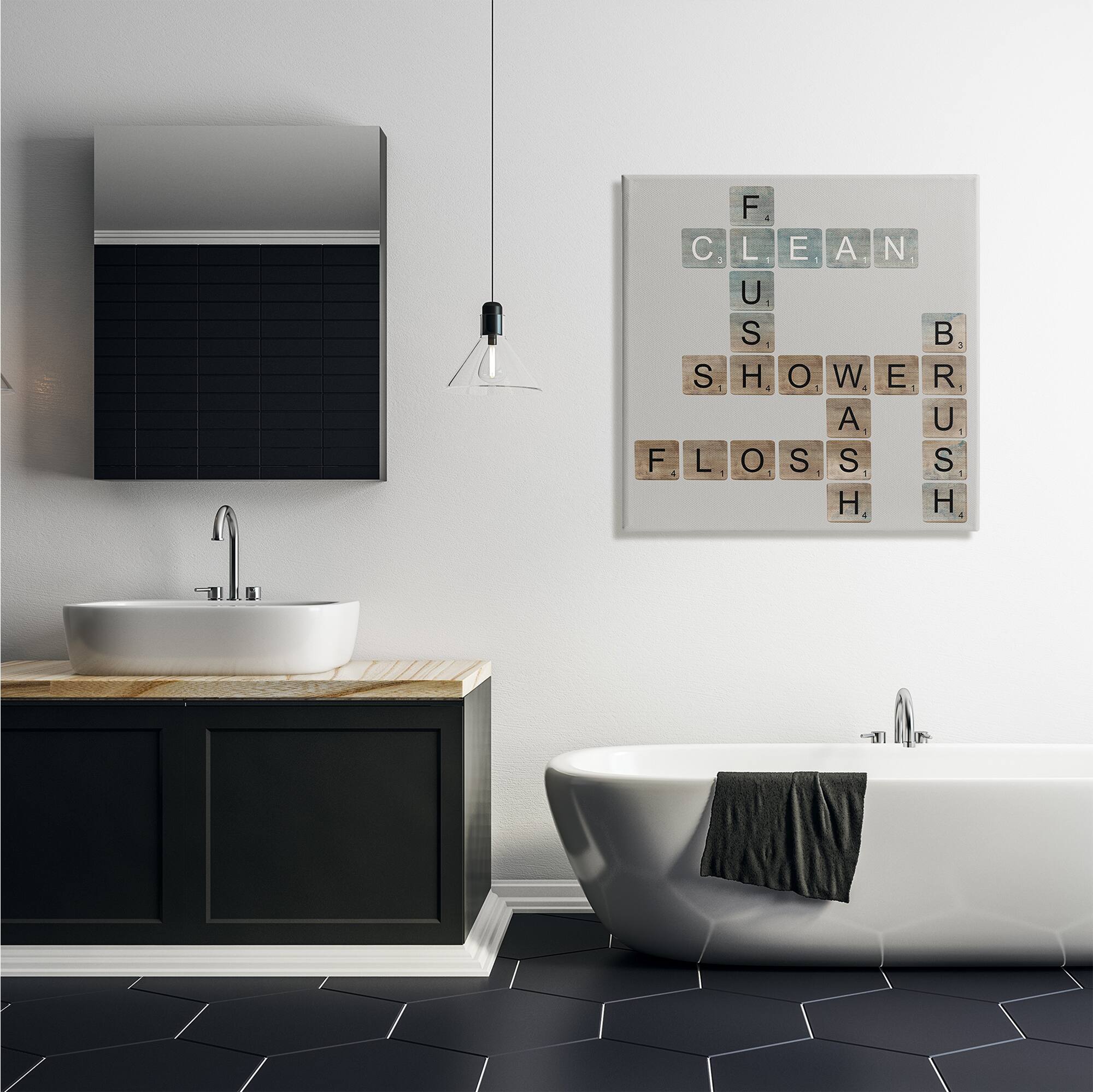 Stupell Industries Scrabble Bathroom Illustration Canvas Wall Art
