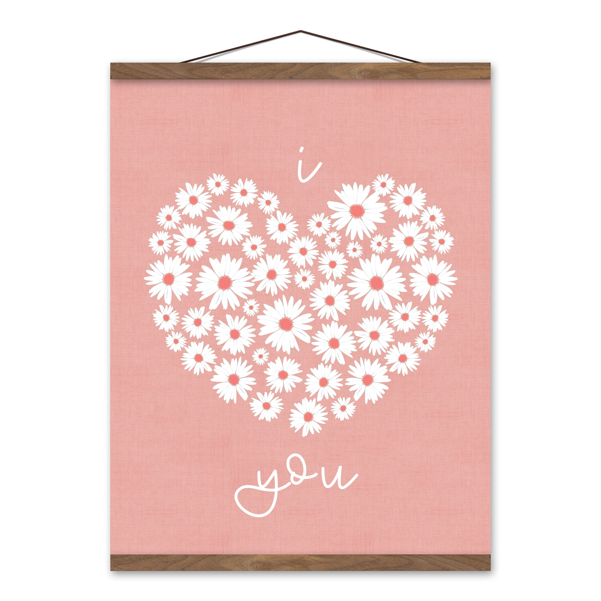 Daisy Heart Love Teak Hanging Canvas