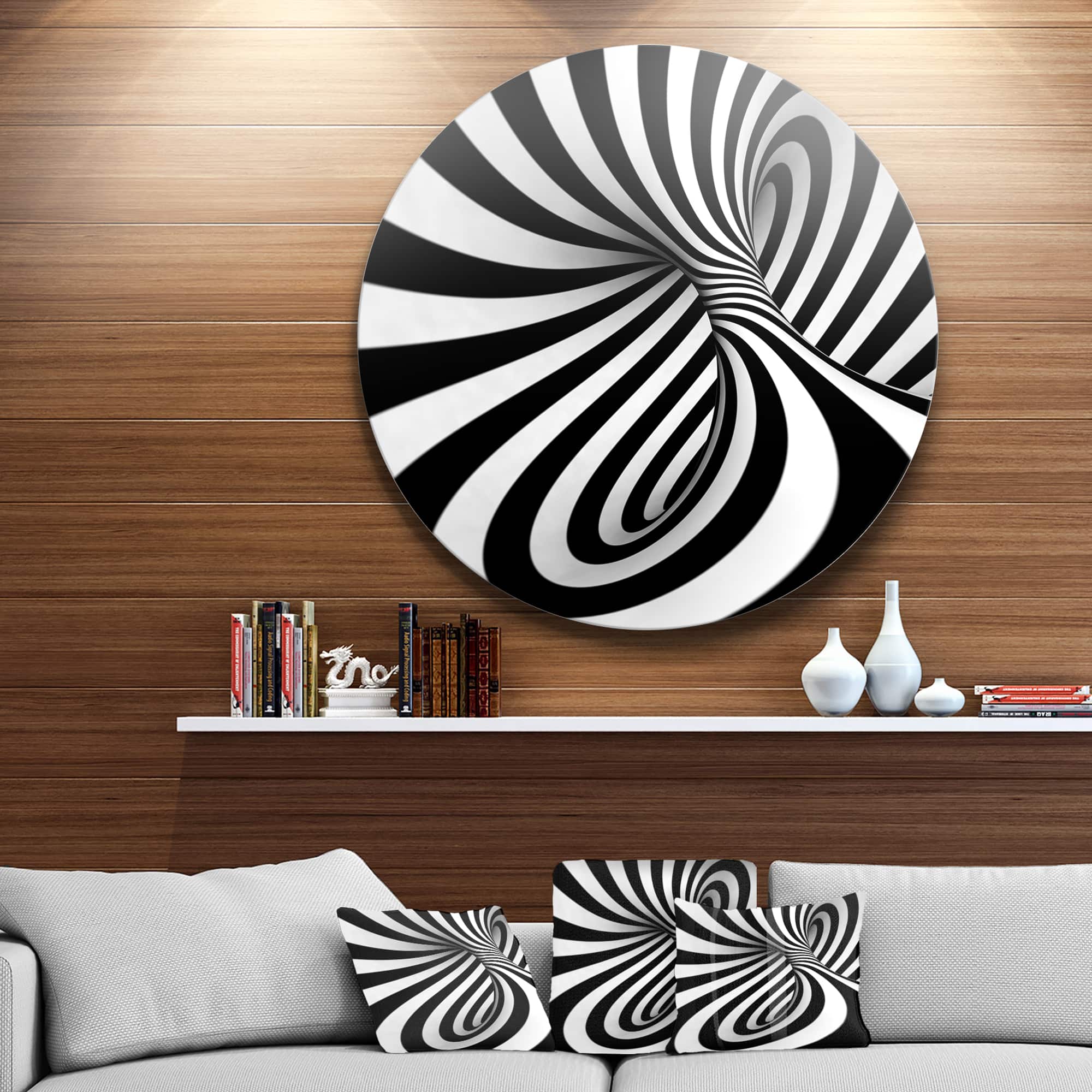 Designart - Spiral Black n White' Abstract Circle Metal Wall Art