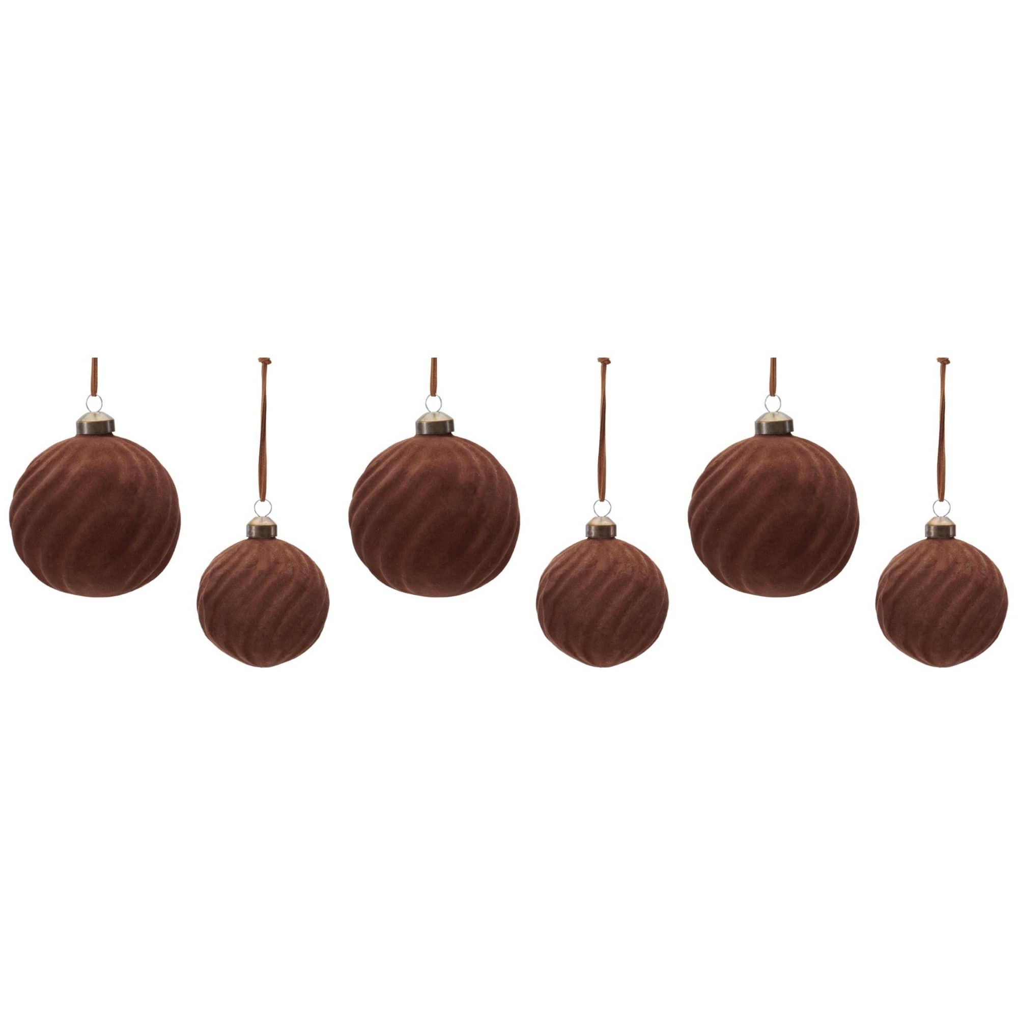 Melrose Brown Flocked Ribbed Glass Ball Ornament Set