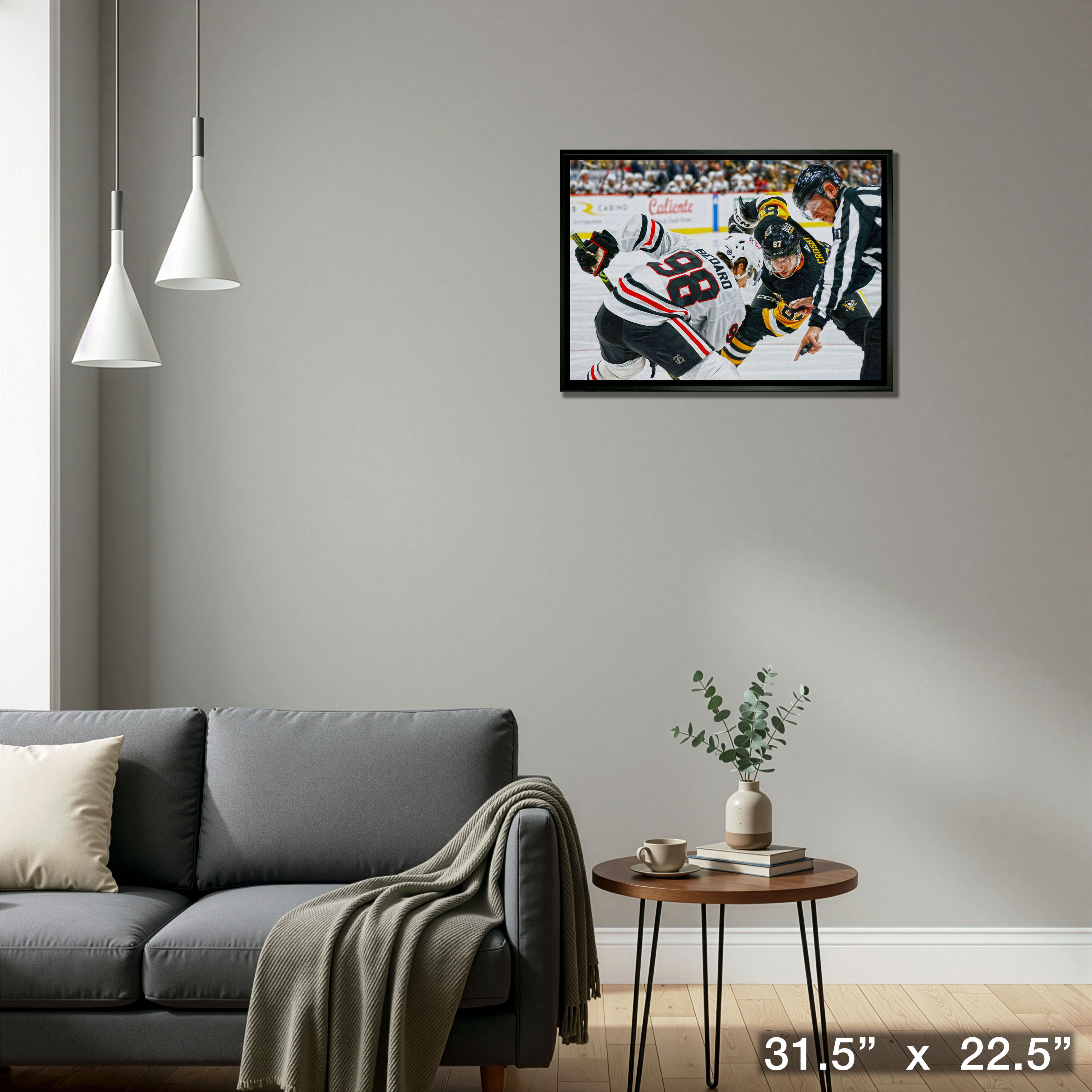 Connor Bedard 20" x 29" Framed Canvas Blackhawks vs Crosby 31.5" x 22.5"