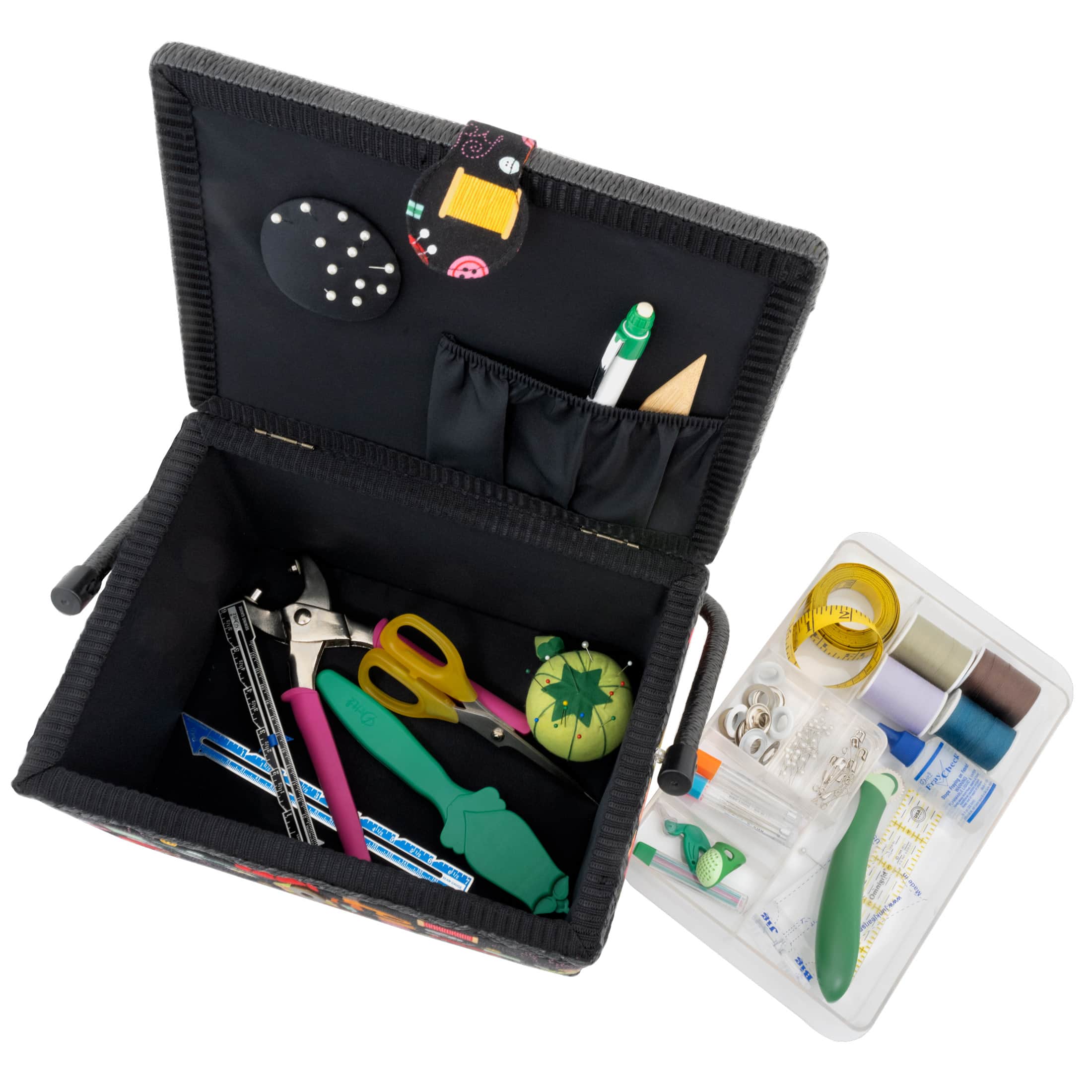 Dritz® Black Sewing Notions Large Sewing Basket with Removable Tray