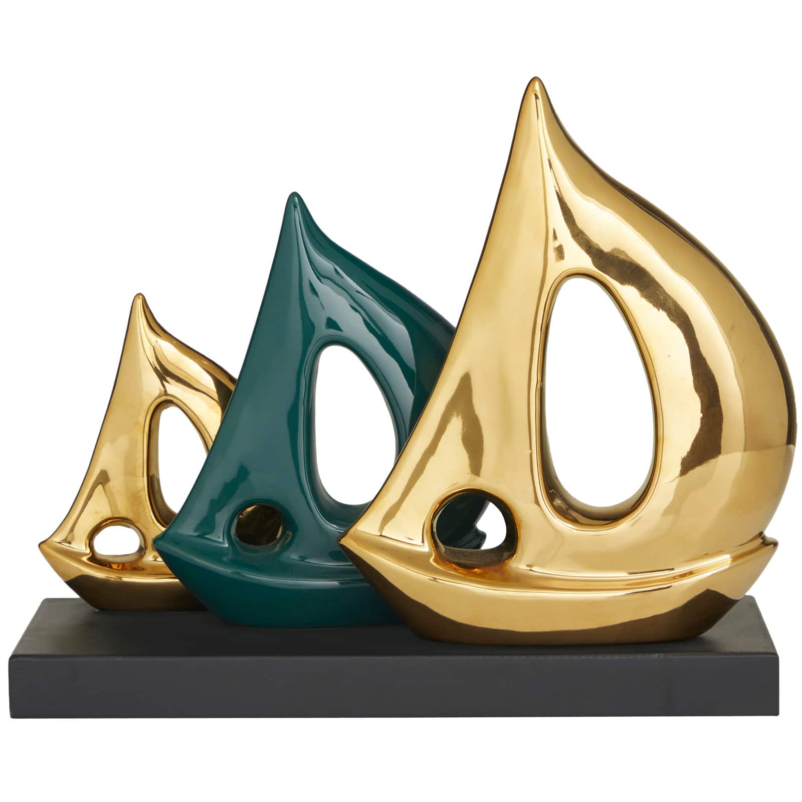 CosmoLiving by Cosmopolitan 12" Gold Porcelain Sail Boat Sculpture with Black Base