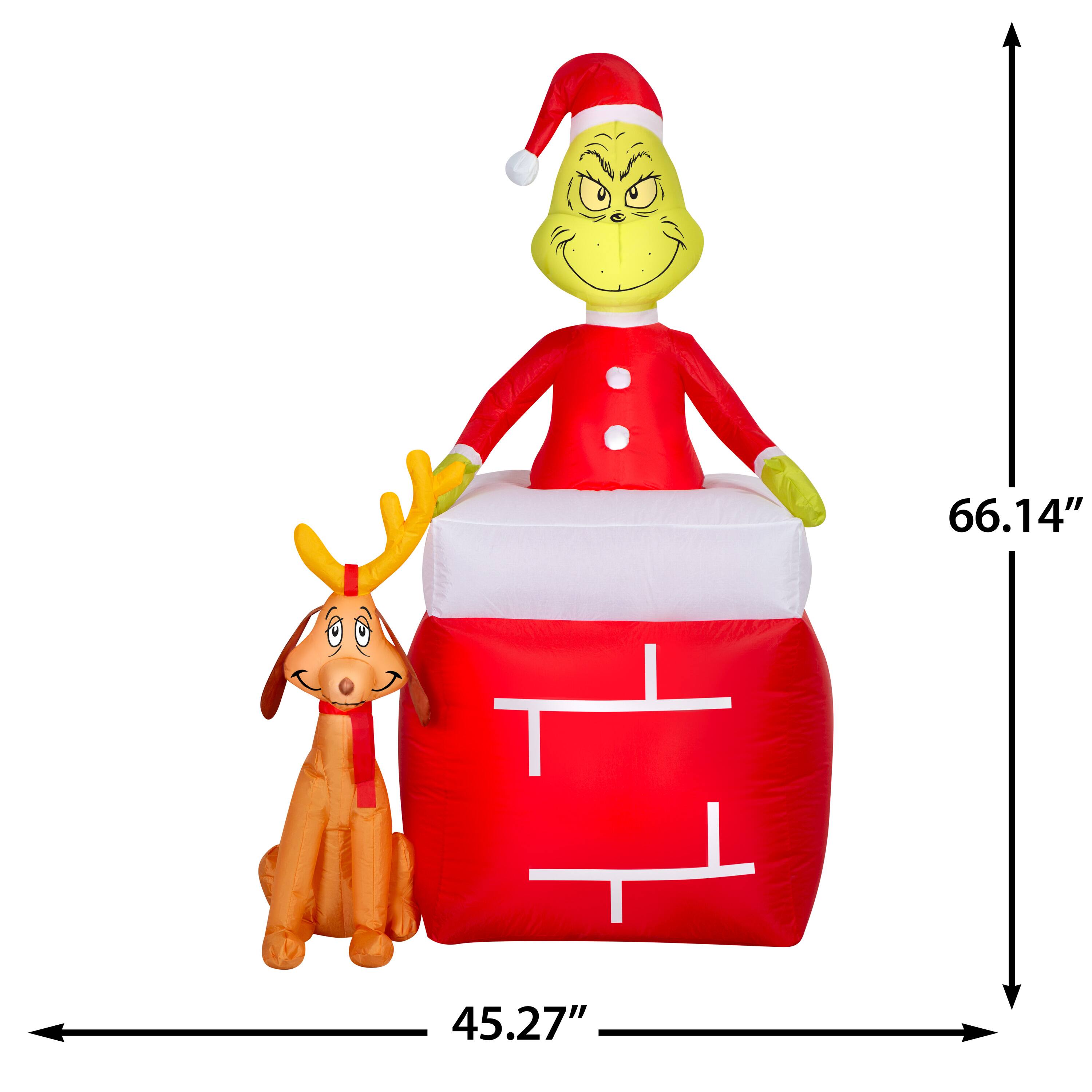 5.5ft. Airblown® Inflatable Dr. Seuss™ The Grinch™ Out of Chimney with Max Christmas Light Scene