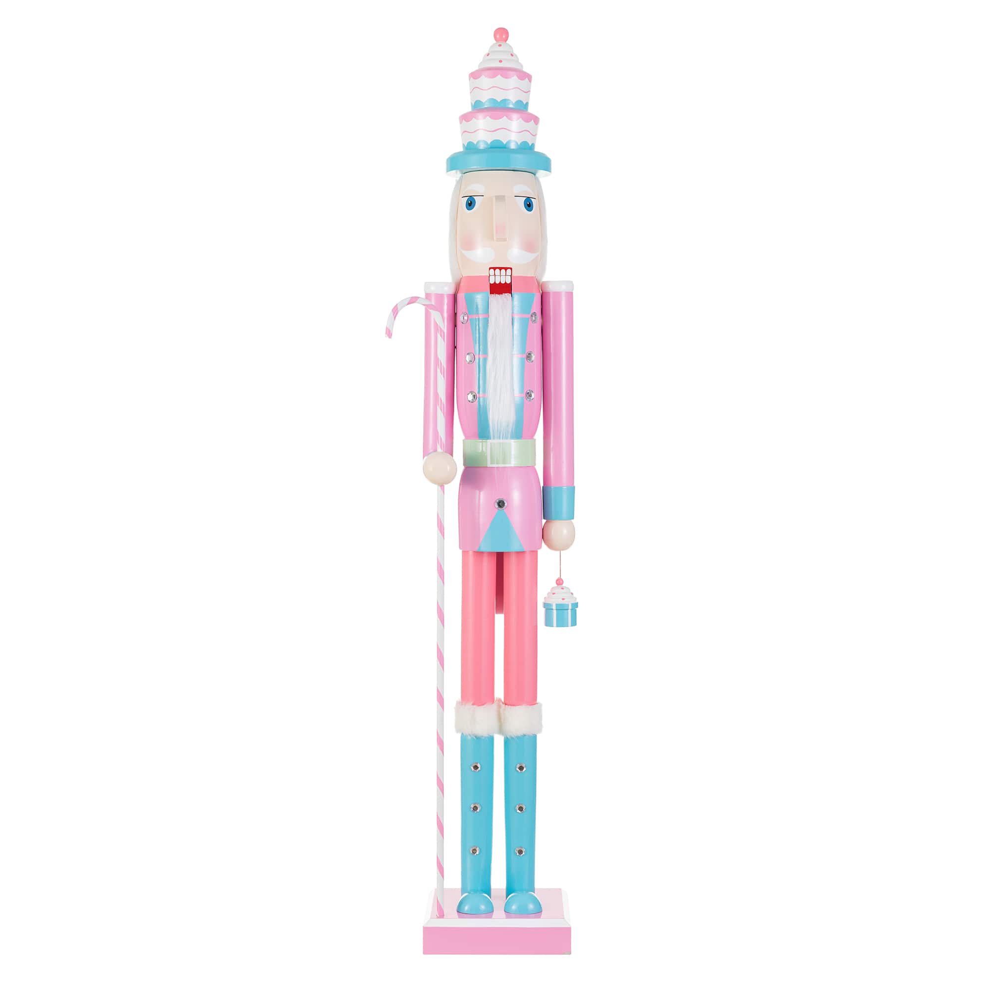Glitzhome® 42" Wooden Christmas Pink Cupcake Nutcracker