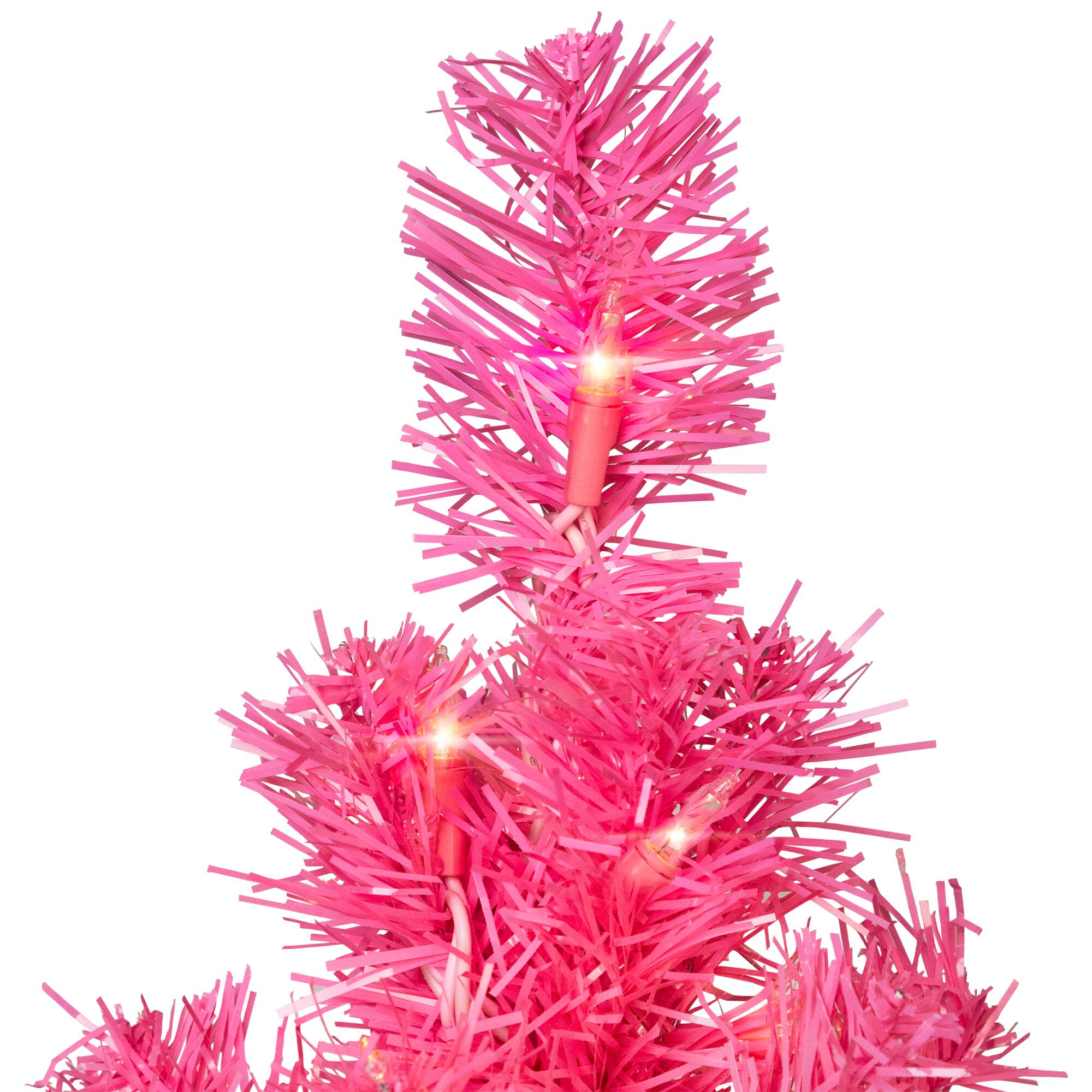 3ft. Pre-Lit Pink Tinsel Artificial Christmas Tree, Clear Lights