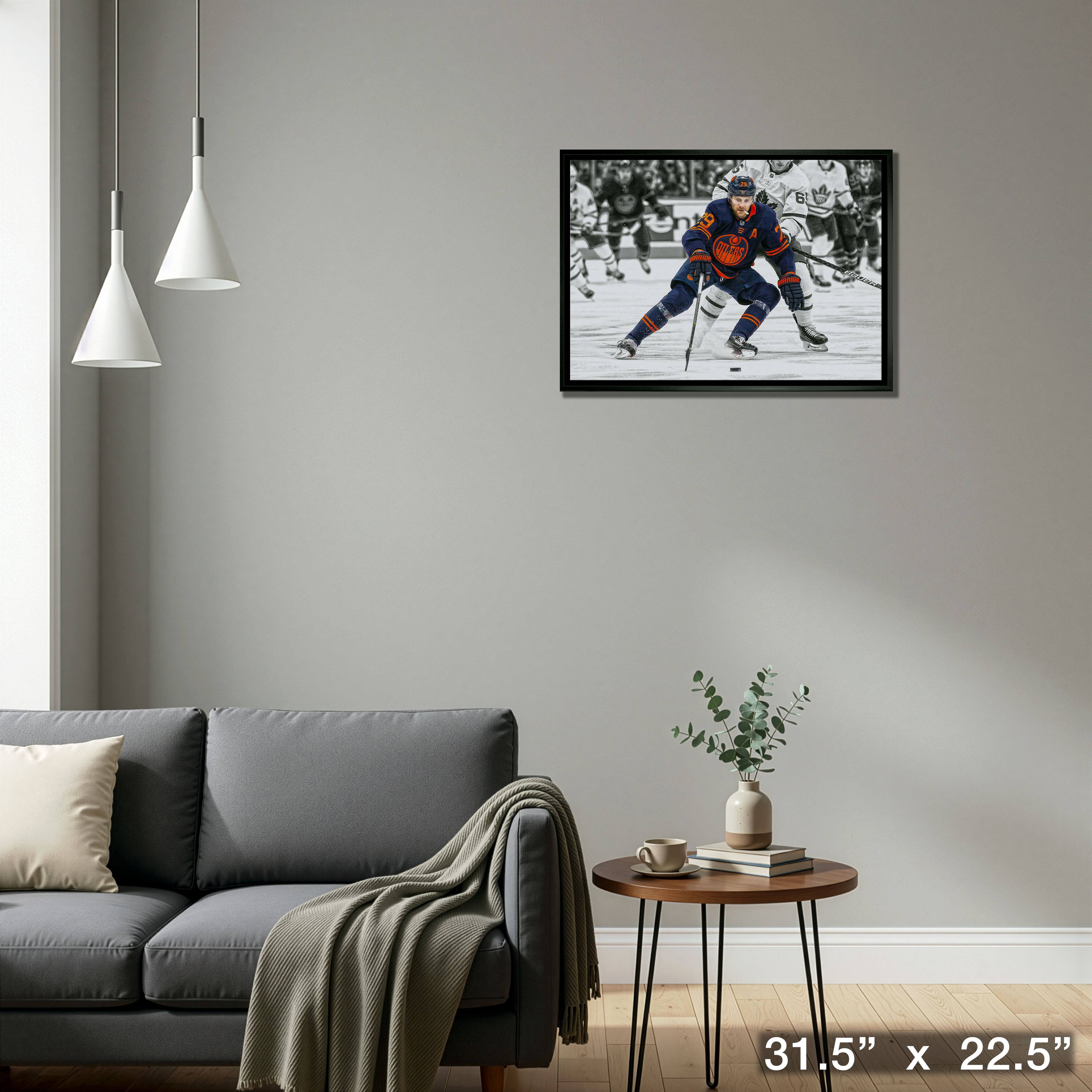 Leon Draisaitl 20" x 29" Framed Canvas Oilers Action-H 31.5" x 22.5"