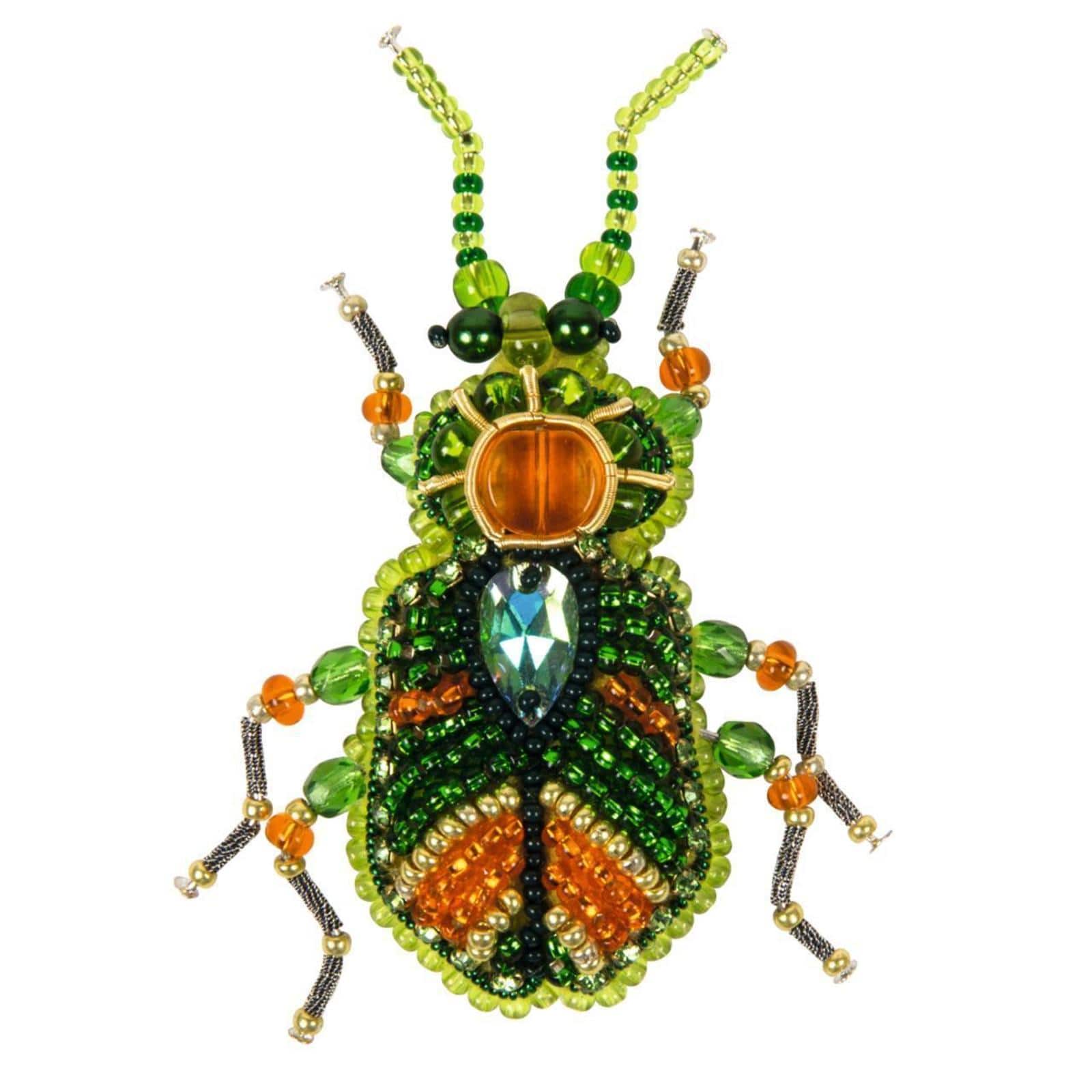 Charivna Mit Crystal Art Beadwork Green Beetle Brooch Kit