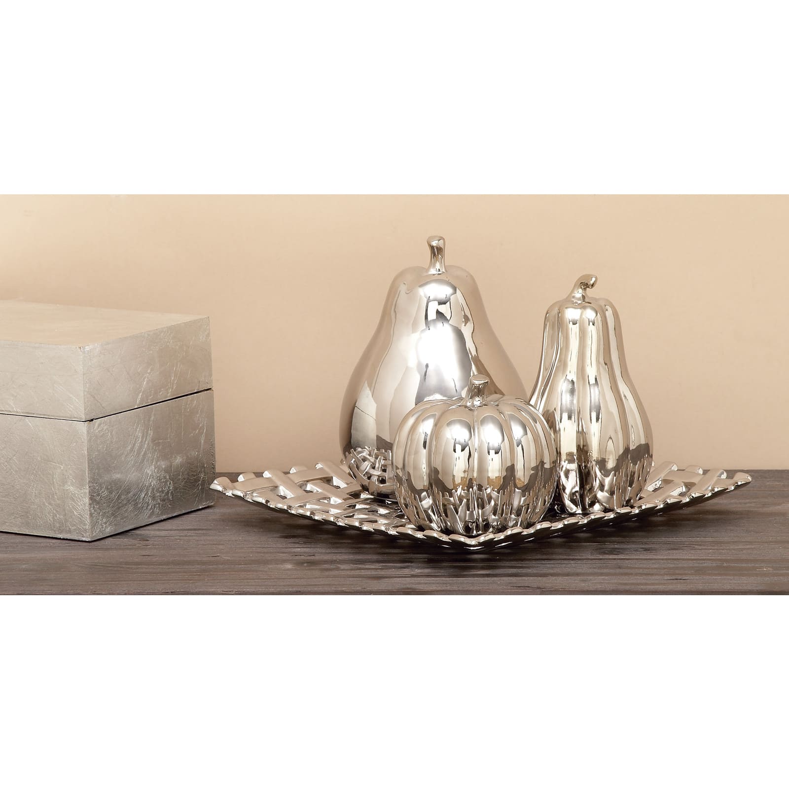Silver Ceramic Glam Fruit Sculpture Set