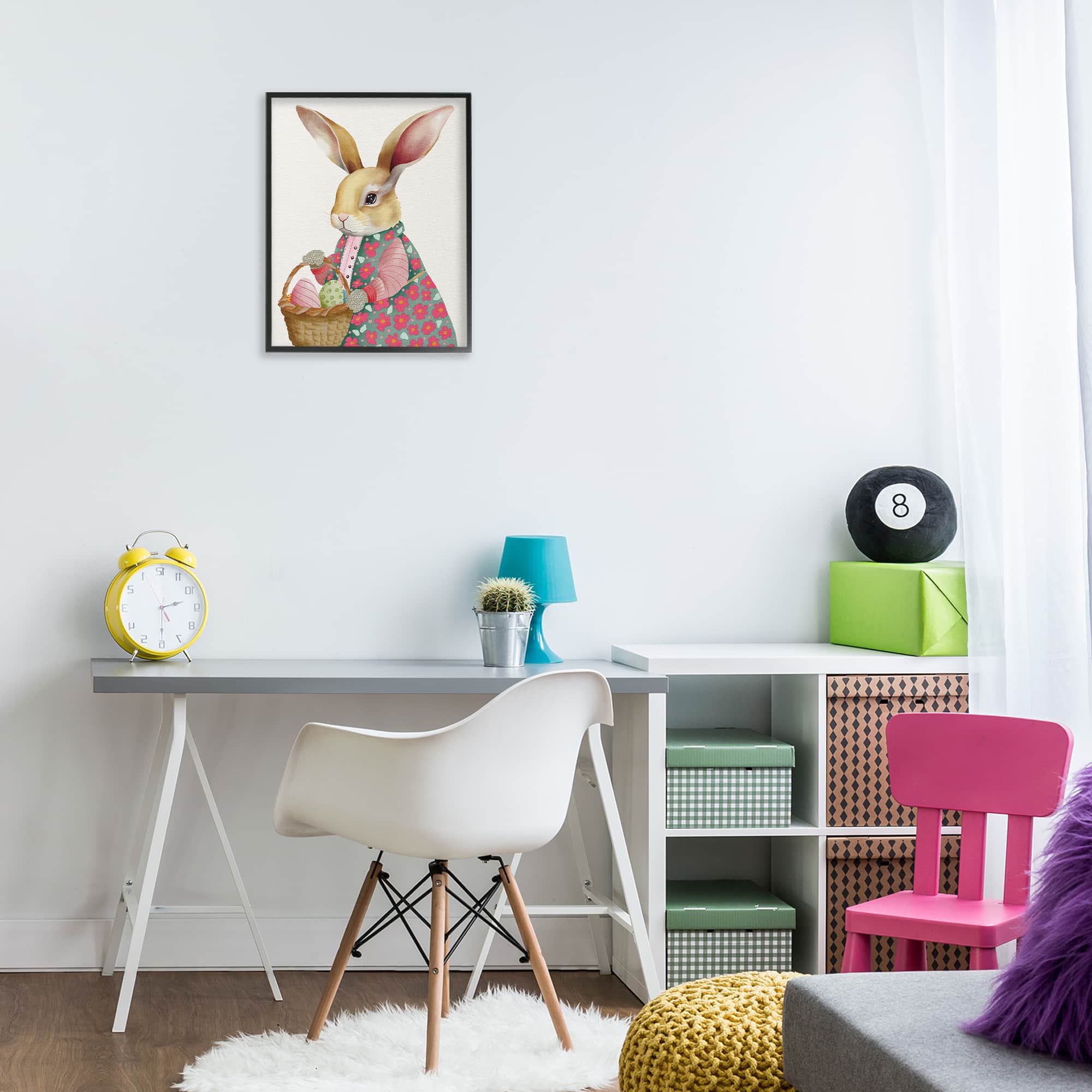 Stupell Industries Easter Bunny with Egg Basket Framed Giclée Wall Art