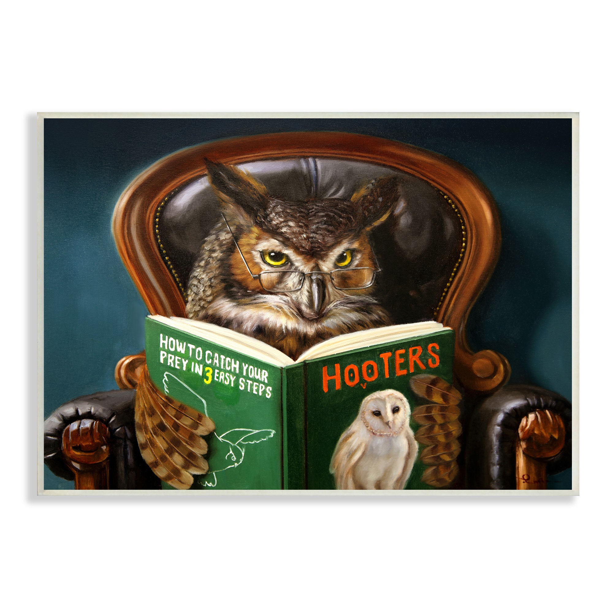 Stupell Industries Funny Owl Reading Leather Chair Hoot Book Wall Plaque