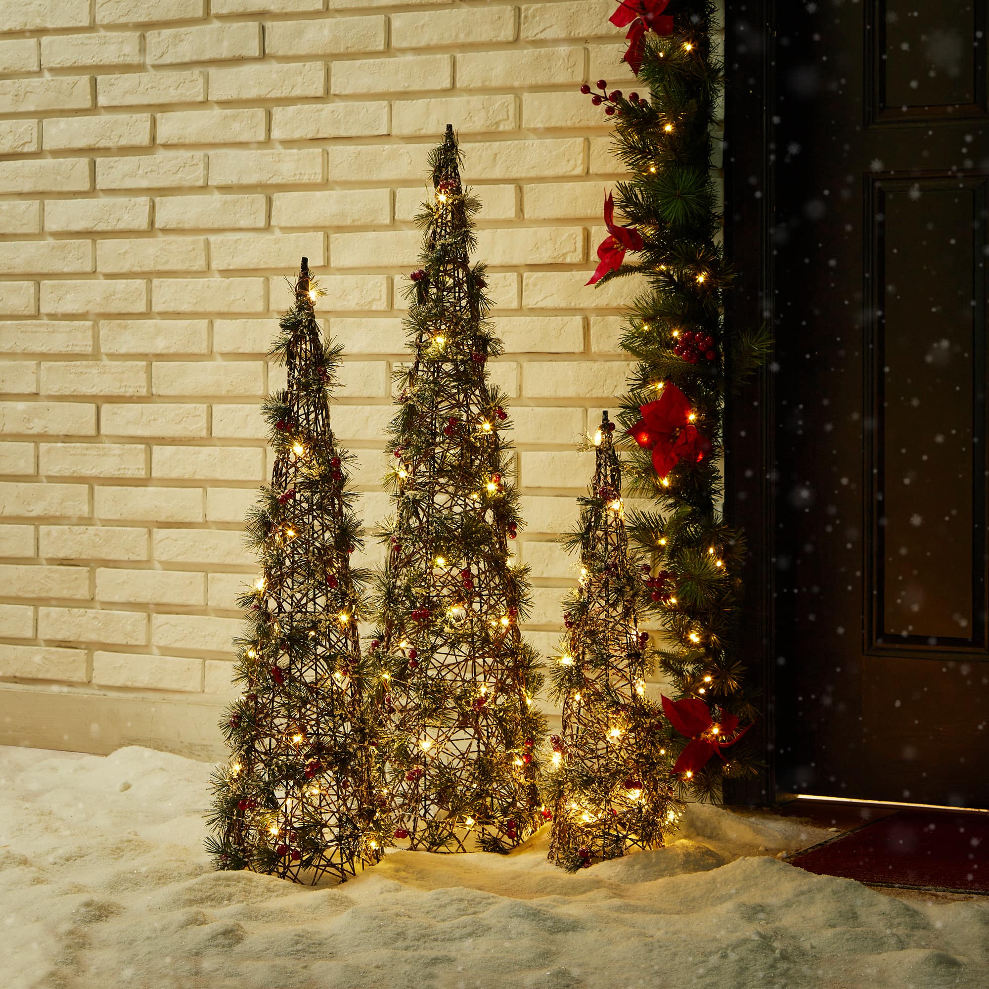 Glitzhome® Lighted Christmas Cone Tree Outdoor Décor Set