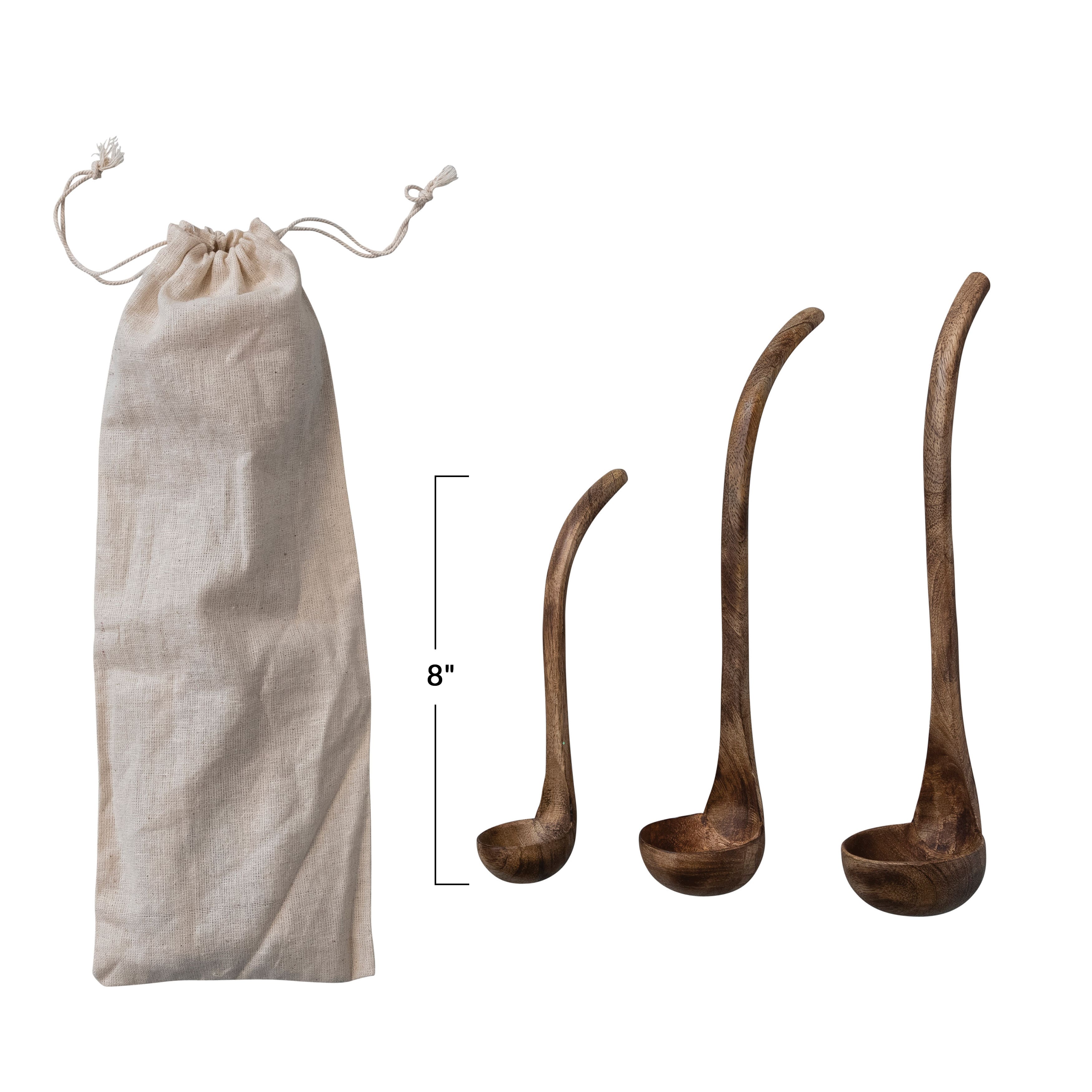 Hello Honey® Natural Walnut Finish Wood Ladle Set in Drawstring Bag