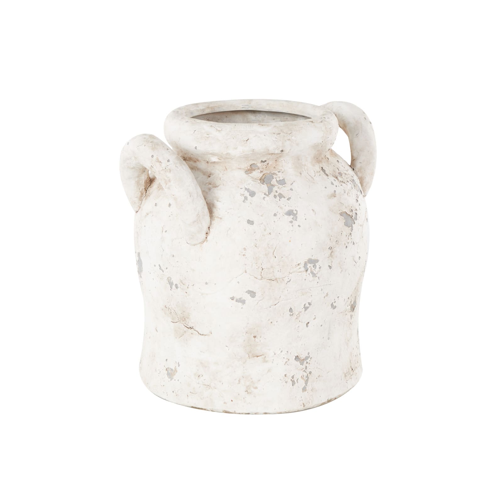 10.5" Cream Ceramic Antique Style Distressed Decorative Vase with Handles