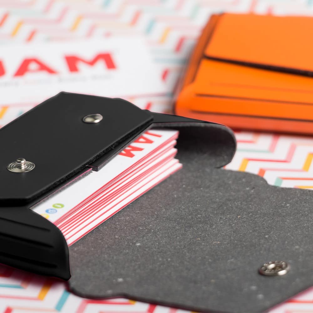 JAM Paper Italian Leather Business Card Holder Case with Angular Flap