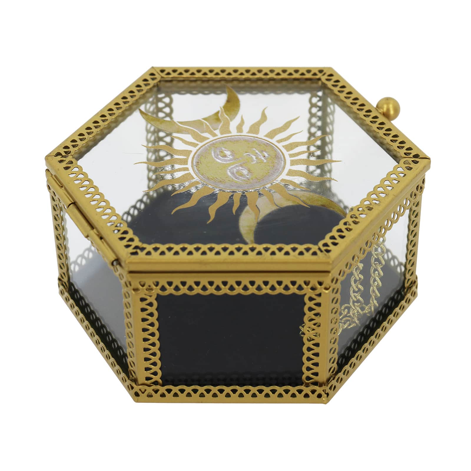 4.75" Gold & Black Sun & Moon Hexagon Tabletop Box by Ashland®