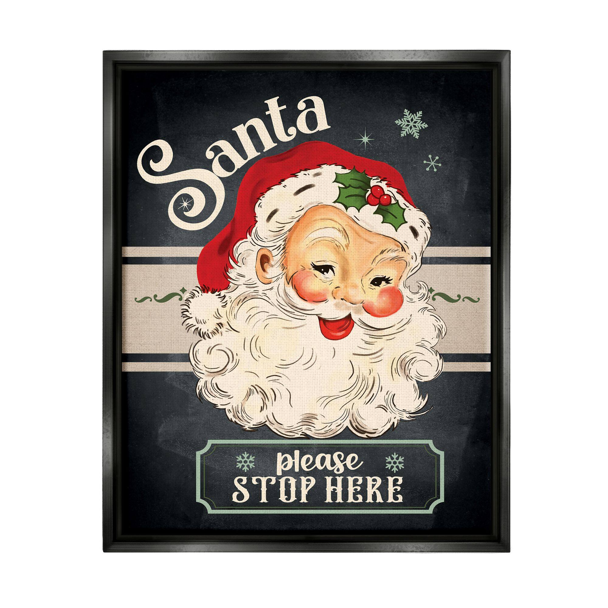 Stupell Industries Santa Please Stop Here Vintage Smiling Framed Floater Canvas Wall Art