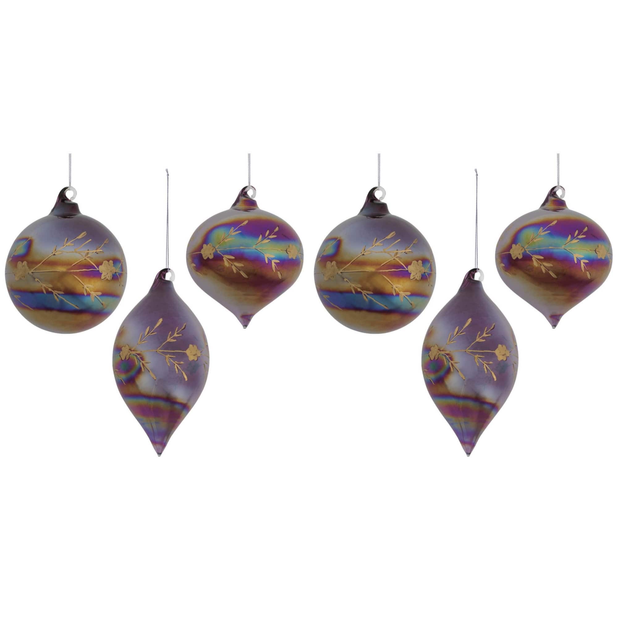 Melrose Iridescent Etched Glass Ornament Set
