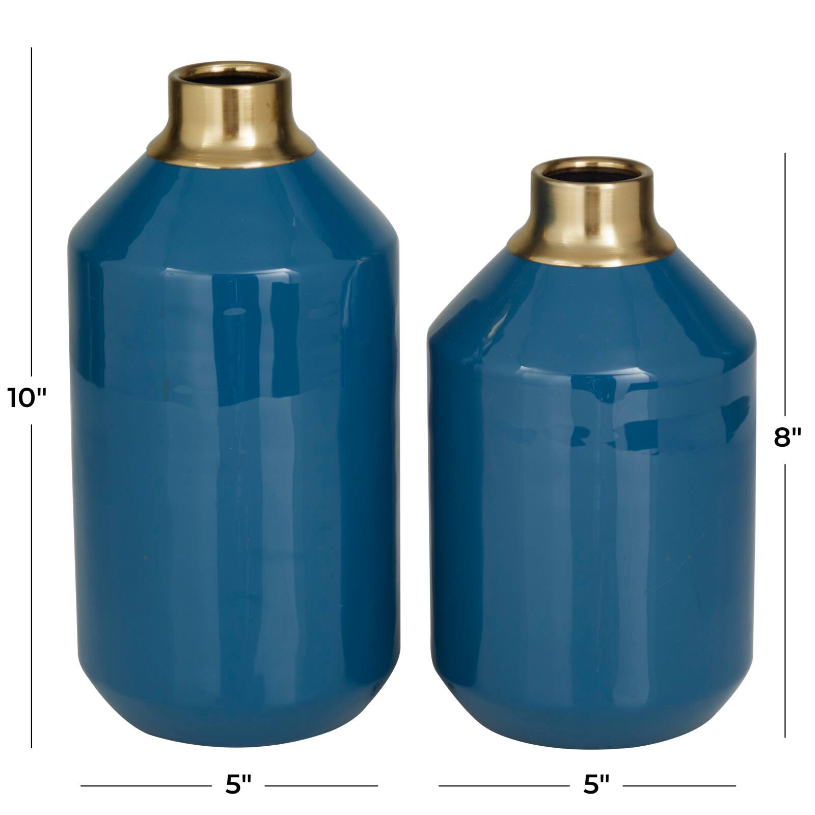 Blue Metal Modern Vase, 10" x 5" x 5"